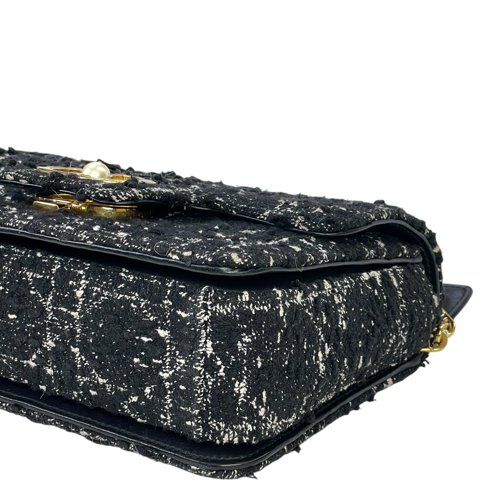 Dior Jolie Top Handle Bag Black Tweed/White Cannage Motif