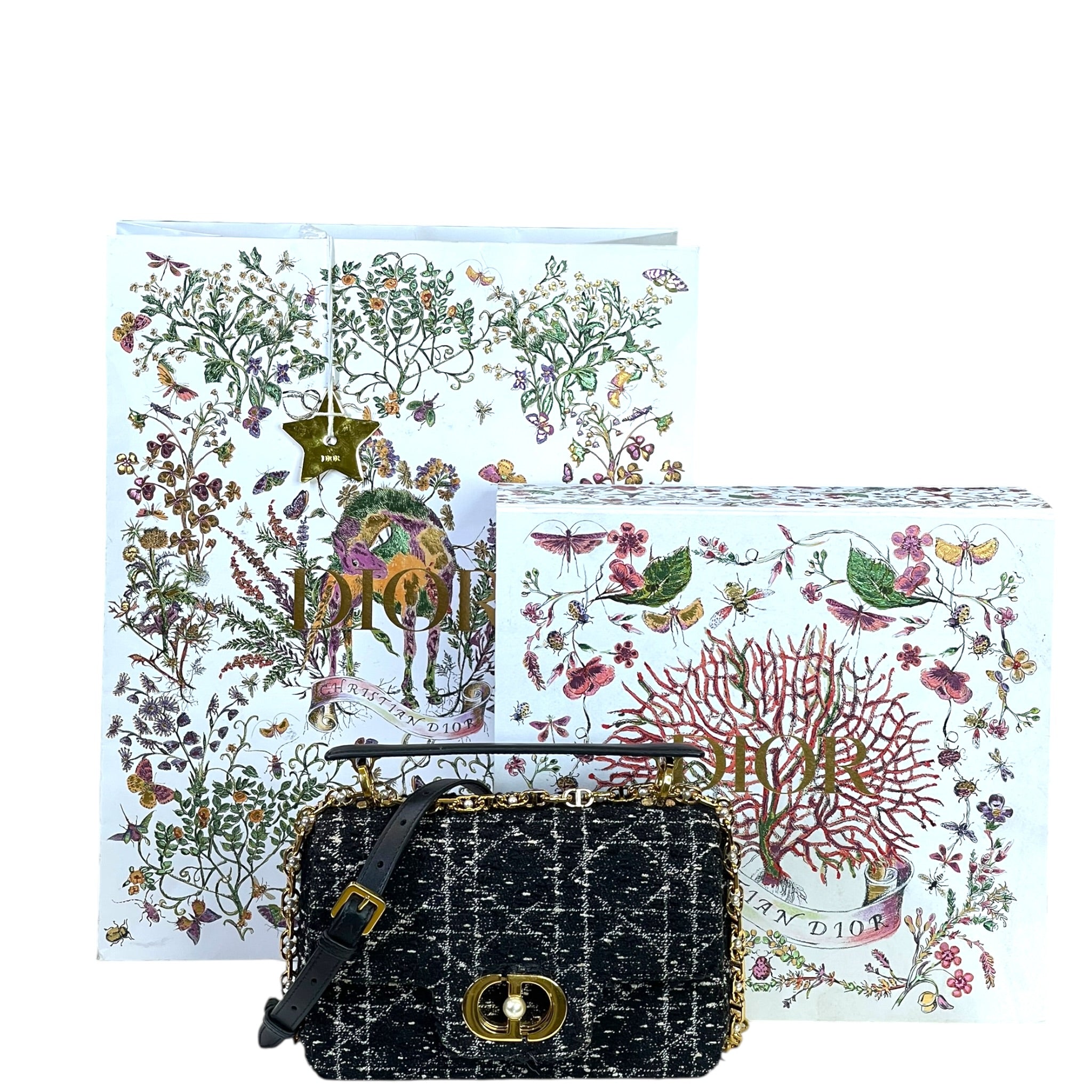 Dior Jolie Top Handle Bag Black Tweed/White Cannage Motif