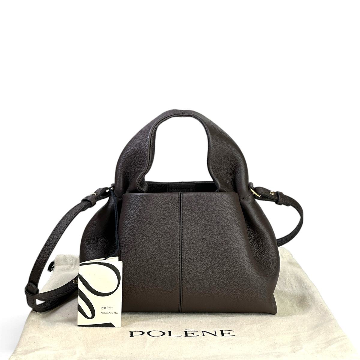 Polène Numéro Neuf Mini dark brown leather hand bag