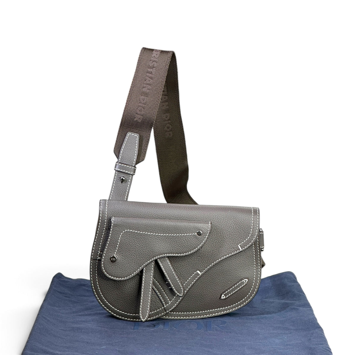 Dior men's Grey calf skin saddle bag
