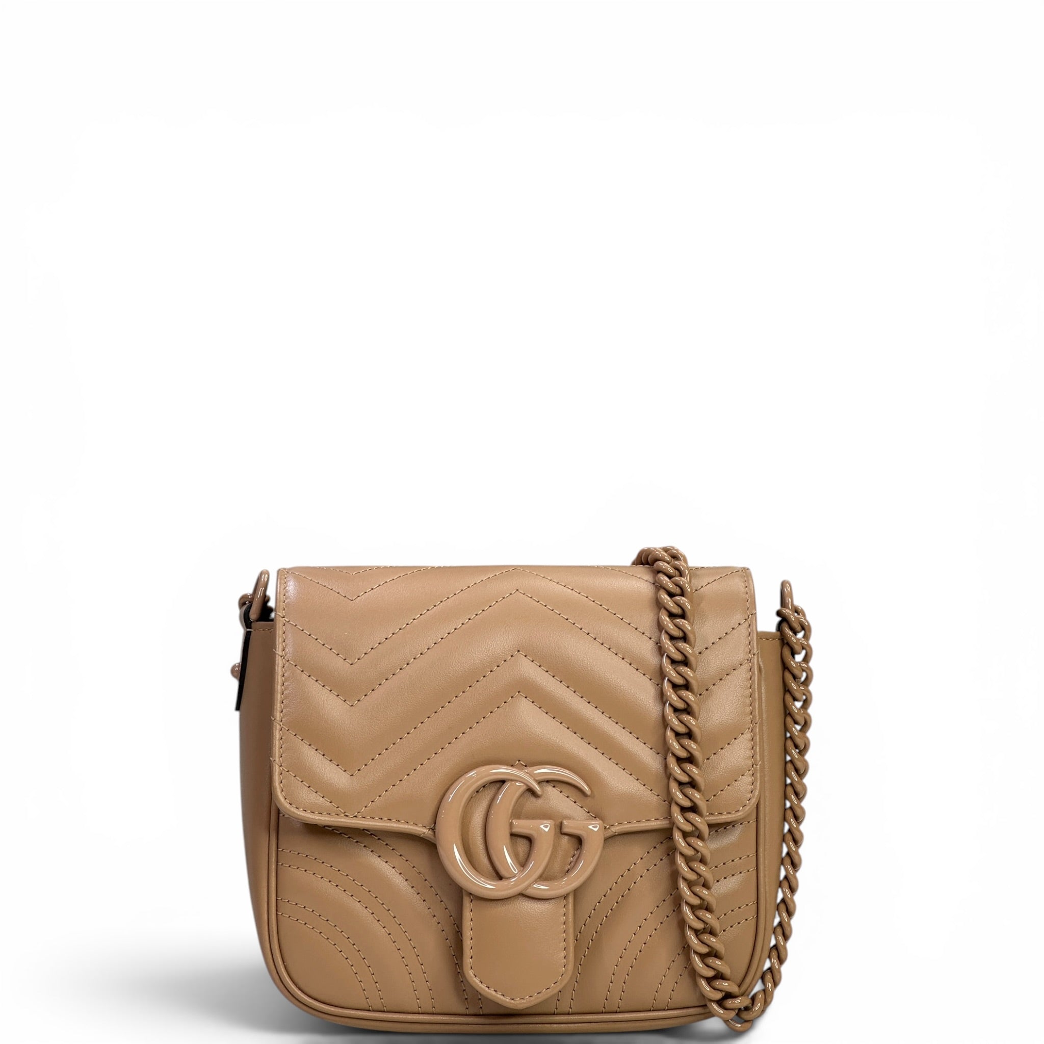 Gucci GG Marmont Shoulder Bag Mini Light Brown Monochrome Matelassé Calfskin