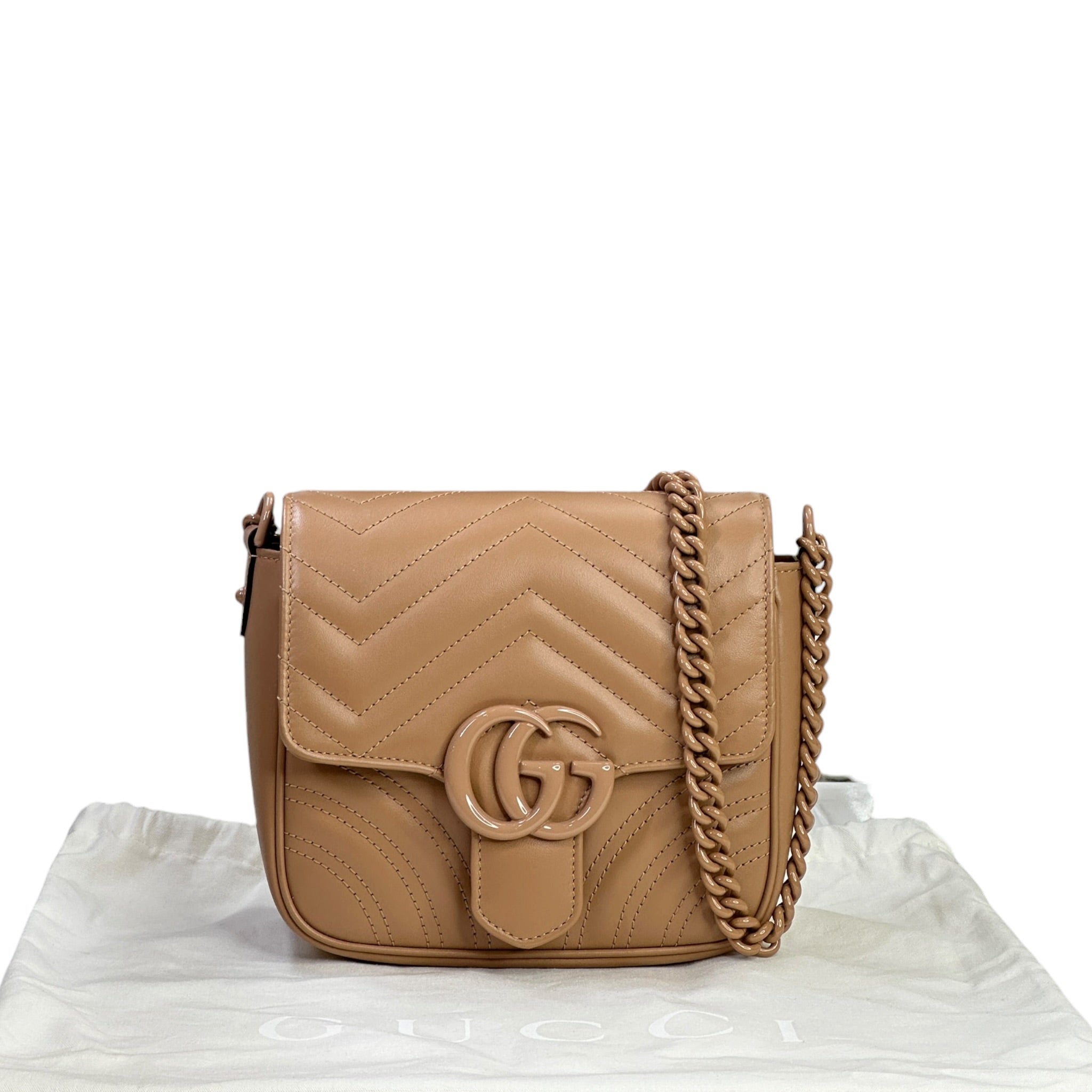 Gucci GG Marmont Shoulder Bag Mini Light Brown Monochrome Matelassé Calfskin