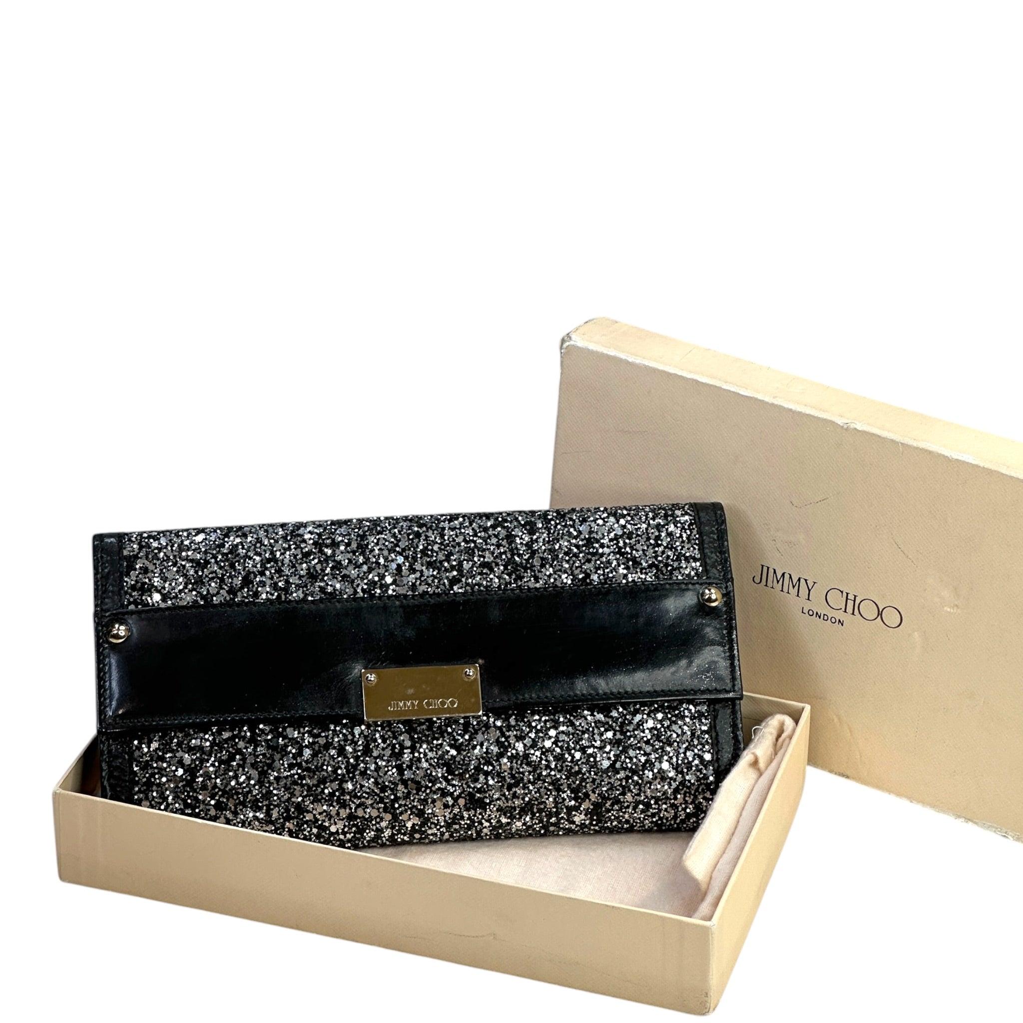 Jimmy Choo Flap Cluth Black/Grey Glitter
