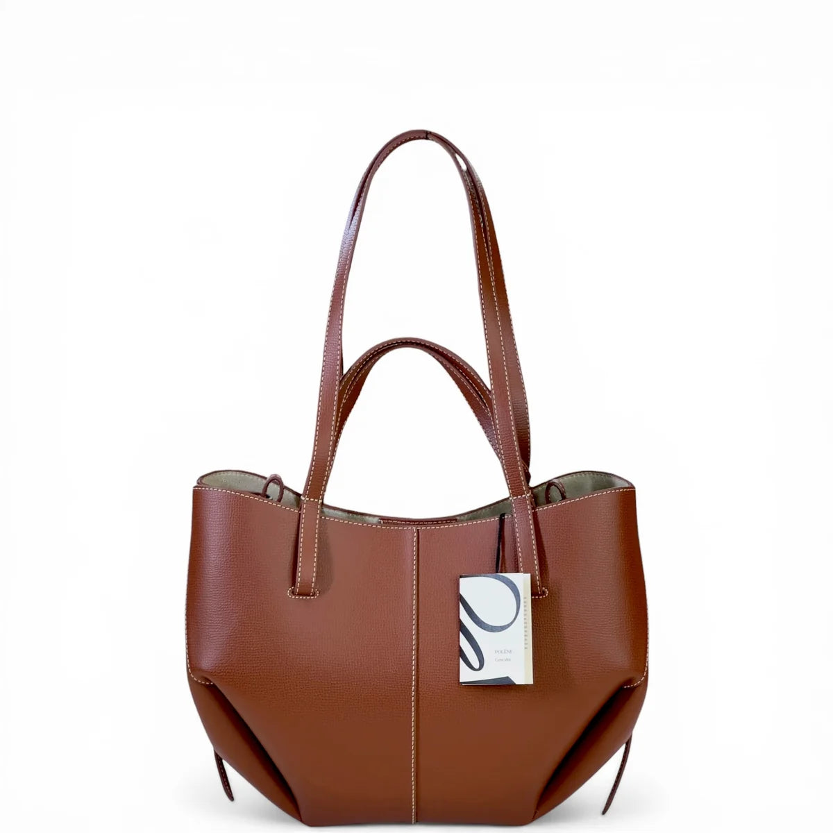 Polene Cyme Cognac Textured Leather Shoulder Bag
