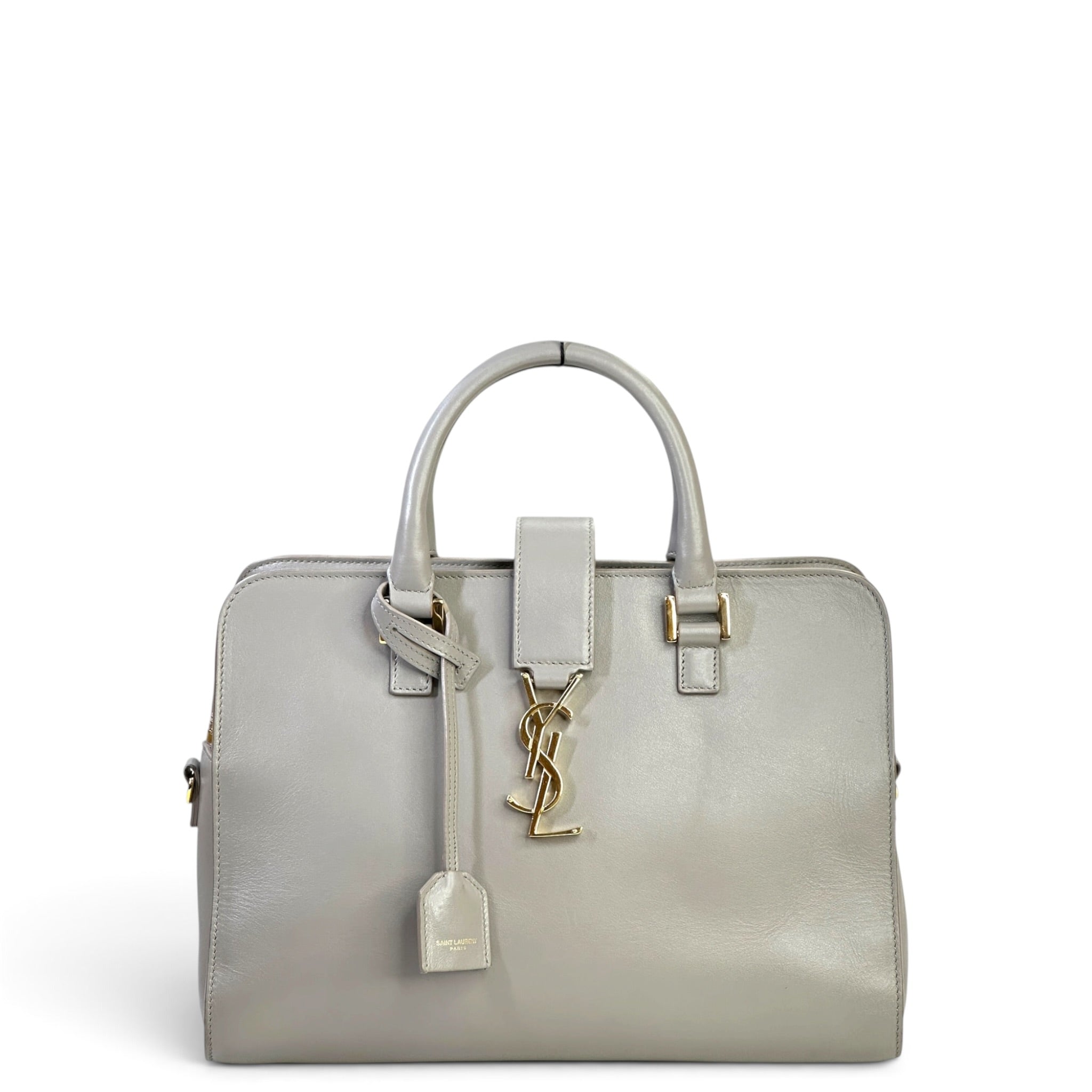 Saint Laurent Small Monogram Grey Calfskin Leather Cabas Bag