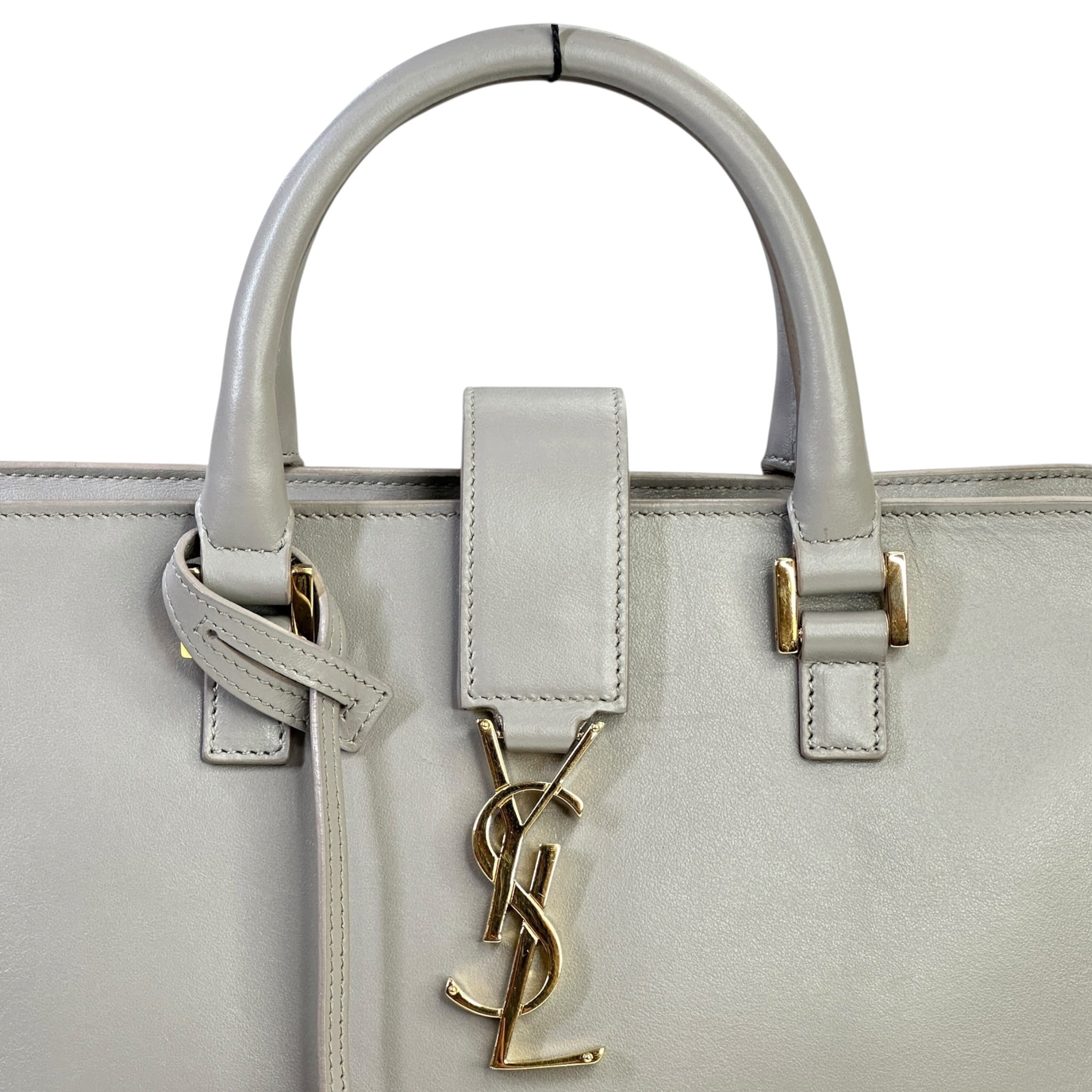 Saint Laurent Small Monogram Grey Calfskin Leather Cabas Bag