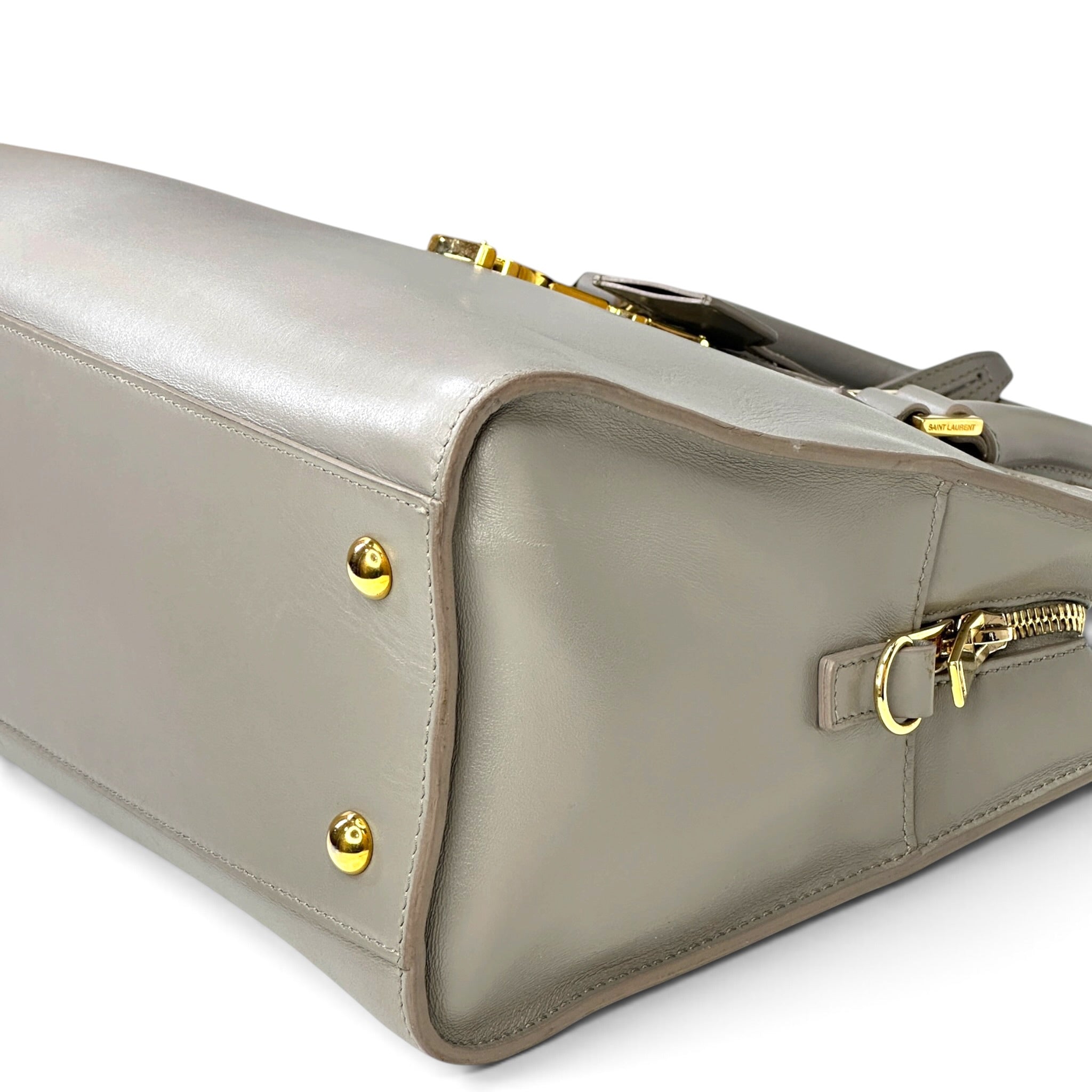 Saint Laurent Small Monogram Grey Calfskin Leather Cabas Bag