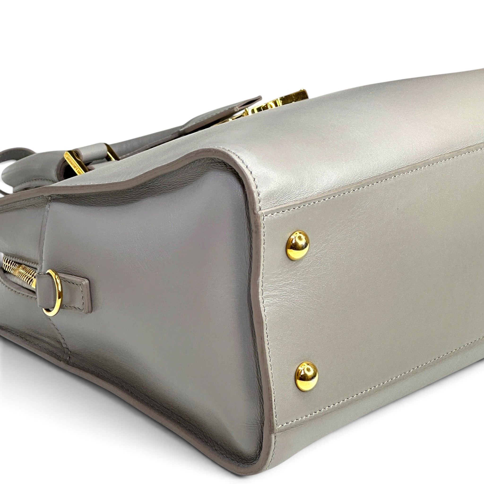 Saint Laurent Small Monogram Grey Calfskin Leather Cabas Bag