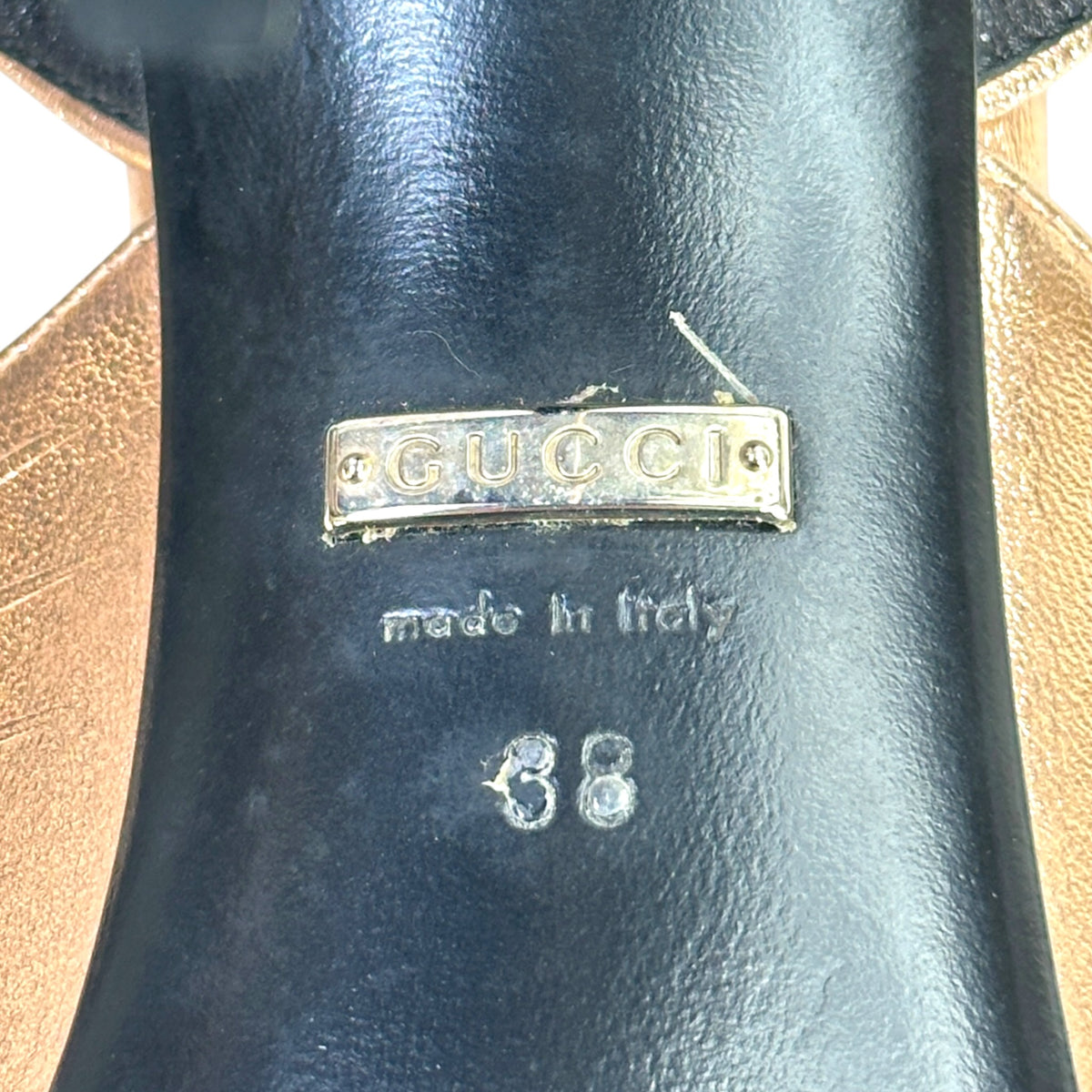 Gucci Crawford Crisscross Gold Strap Sandal EU 38