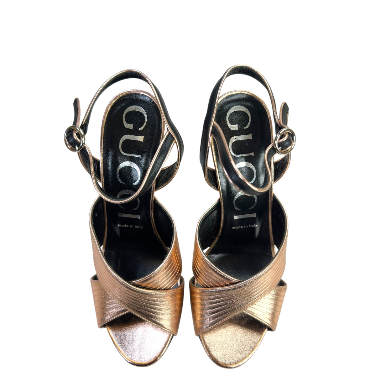 Gucci Crawford Crisscross Gold Strap Sandal EU 38
