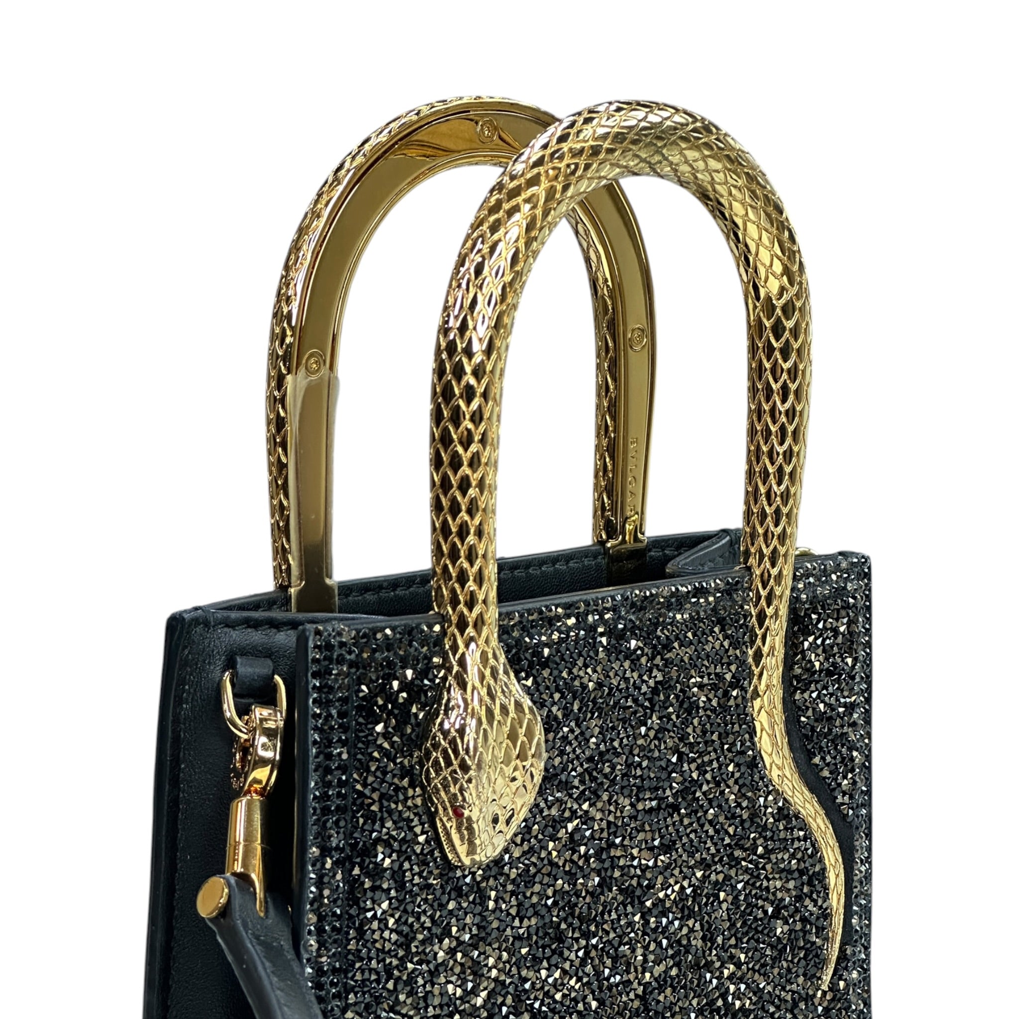 Bvlgari Serpentine Mini Tote Black Crystals Inserts Suede