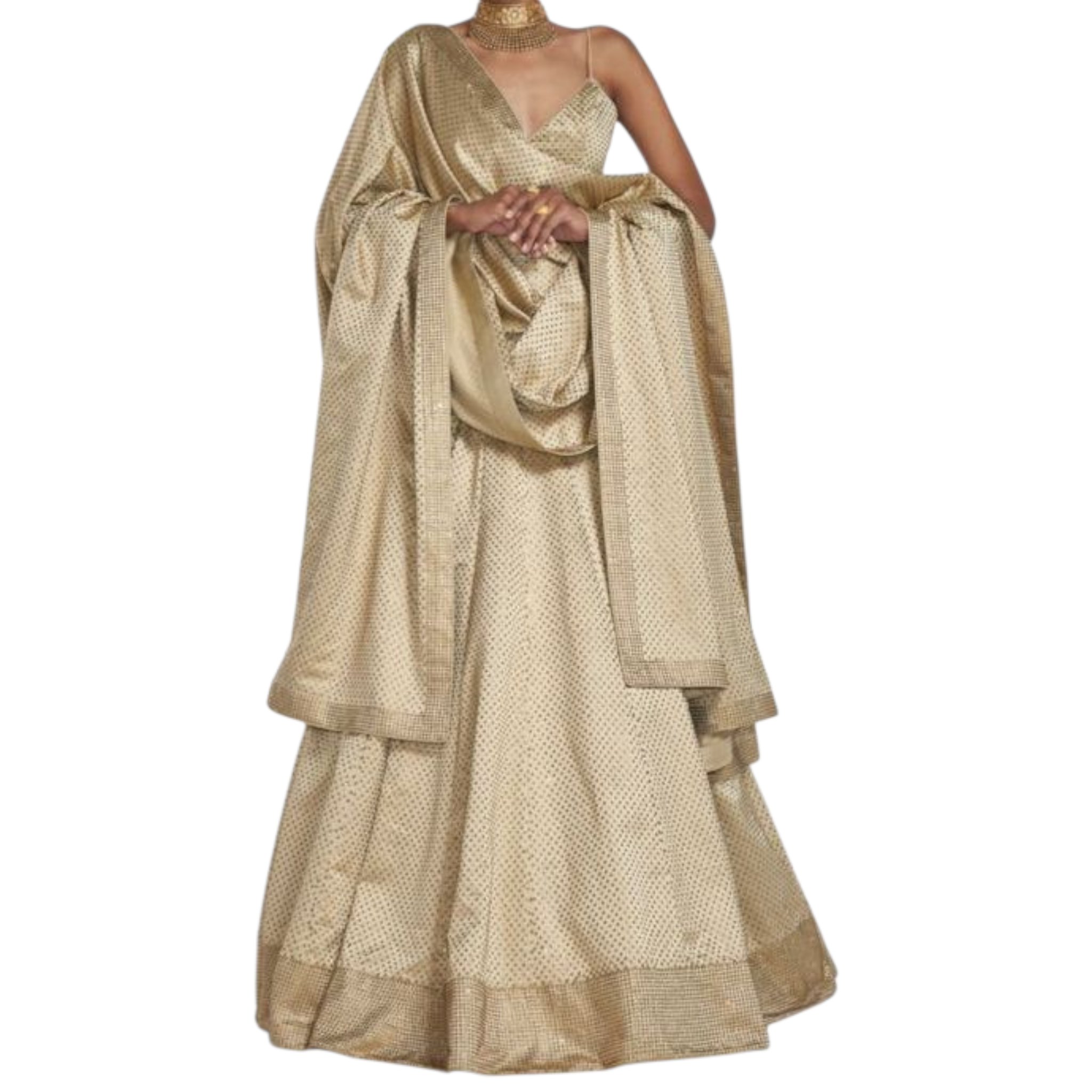 Itrh Gold Crystal Lehenga Set Size S