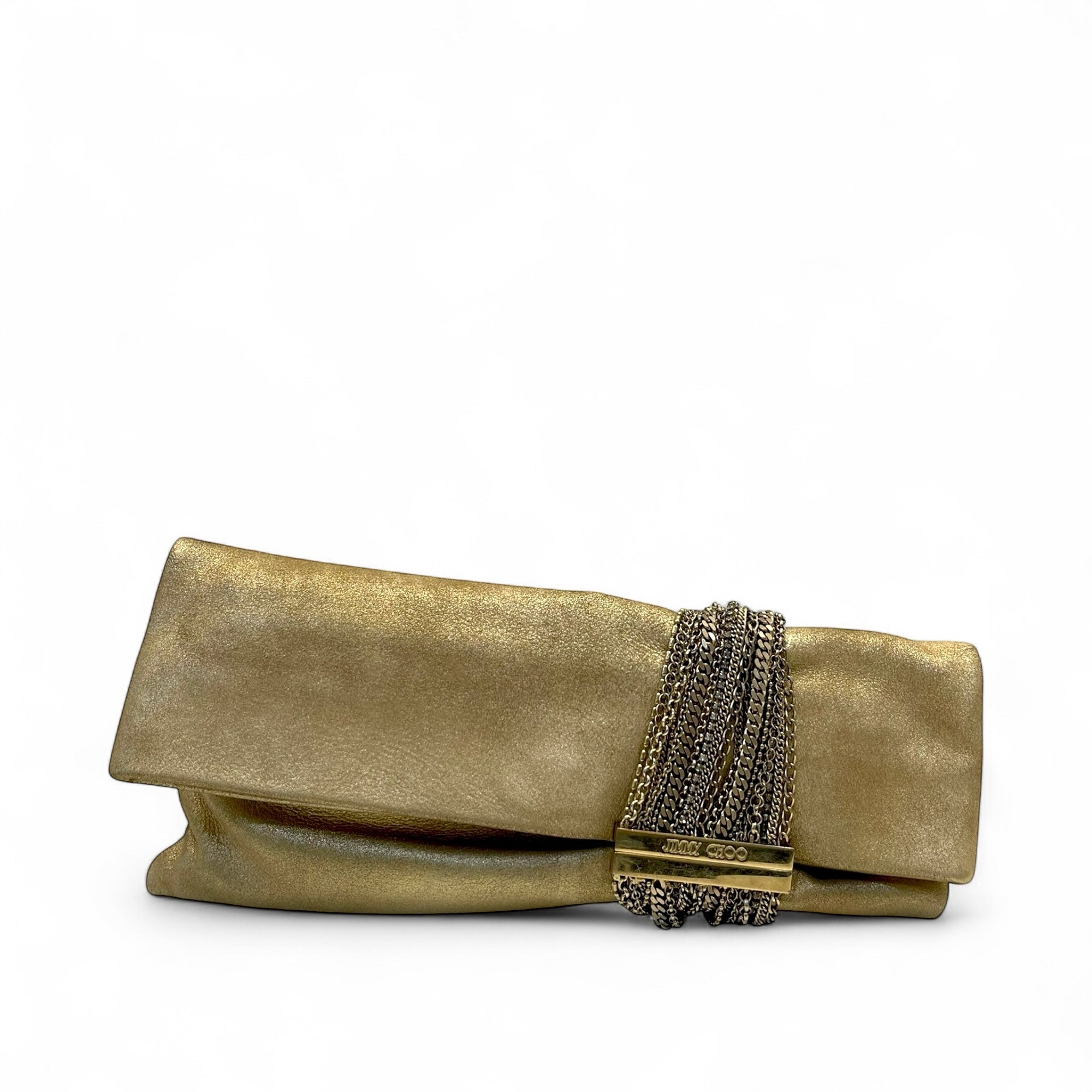 Jimmy Choo Beige Shimmering Suede Chandra Clutch