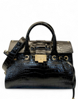 Jimmy Choo Black Croc Embossed Leather Rosalie Top Handle Bag