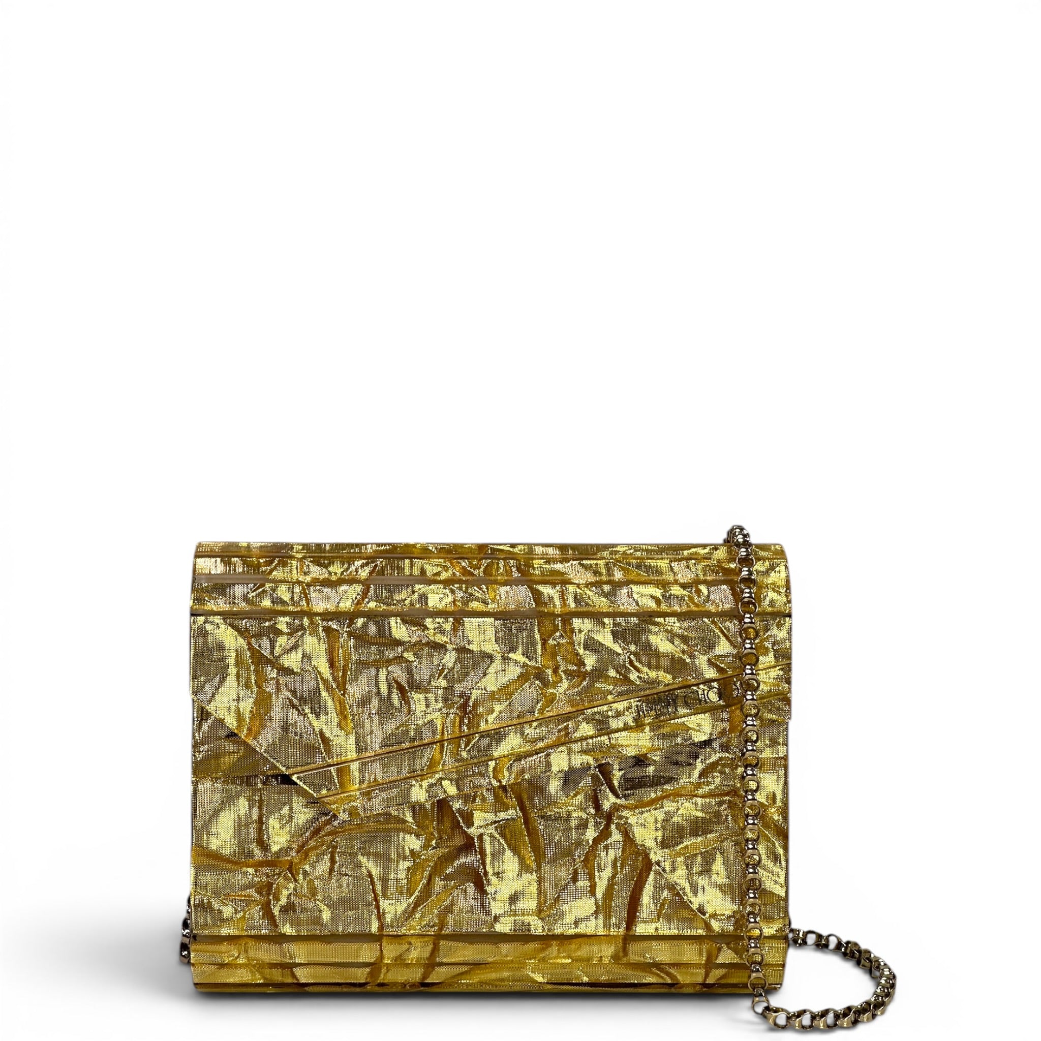 Jimmy Choo Candy Clutch Crinkled Gold Glitter Acrylic