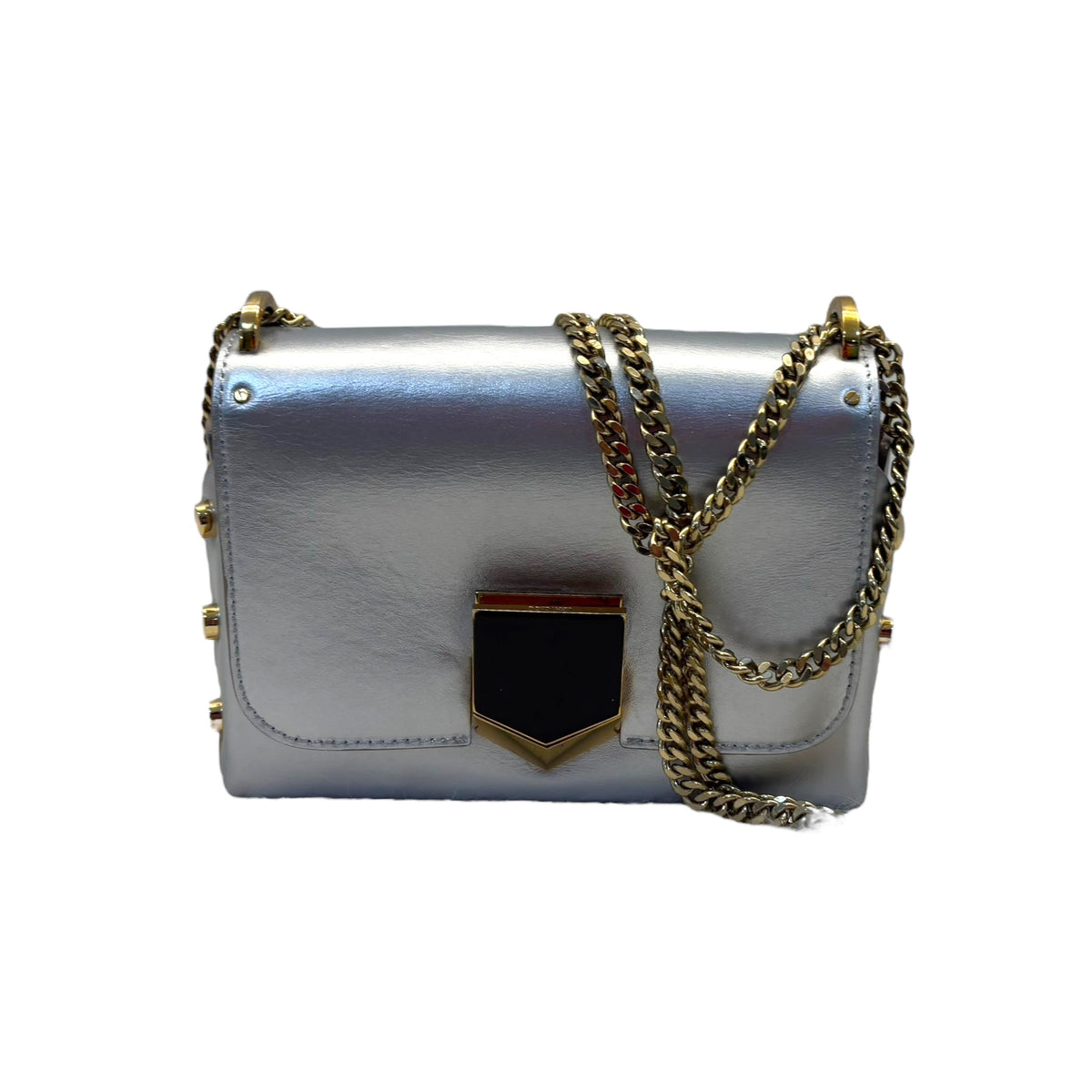 L*i様 旅行に便利　美品JIMMY CHOO メタリックグレー ボディバッグ Jimmy_Choo_Grey_Leather_Locket