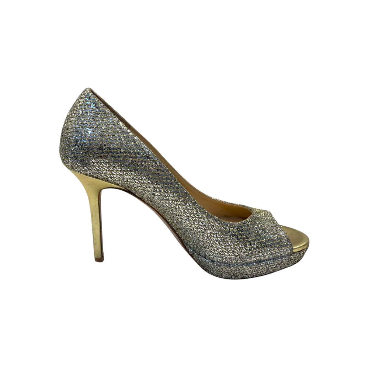 JIMMY CHOO シルバー グリッター ハイヒール　37 Buy Jimmy Choo Shimmer Peep Toe Heels EU37 Online – The