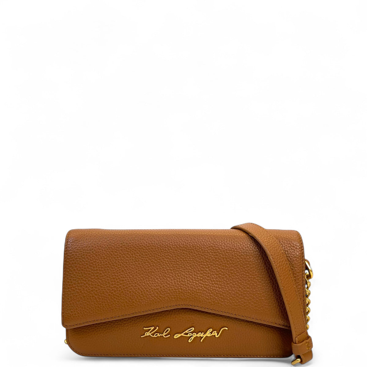 Karl Lagerfeld K/Pebble Chain Evening Clutch Brown Leather