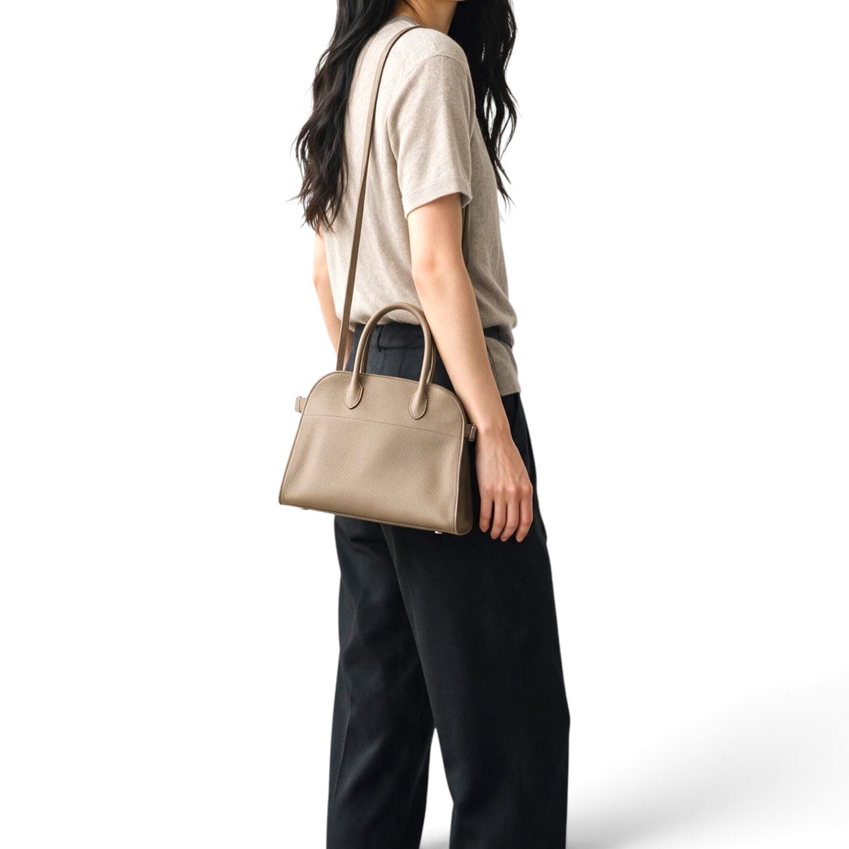 Row Soft Margaux 10 Smoked Taupe Calf Skin Leather Handbag