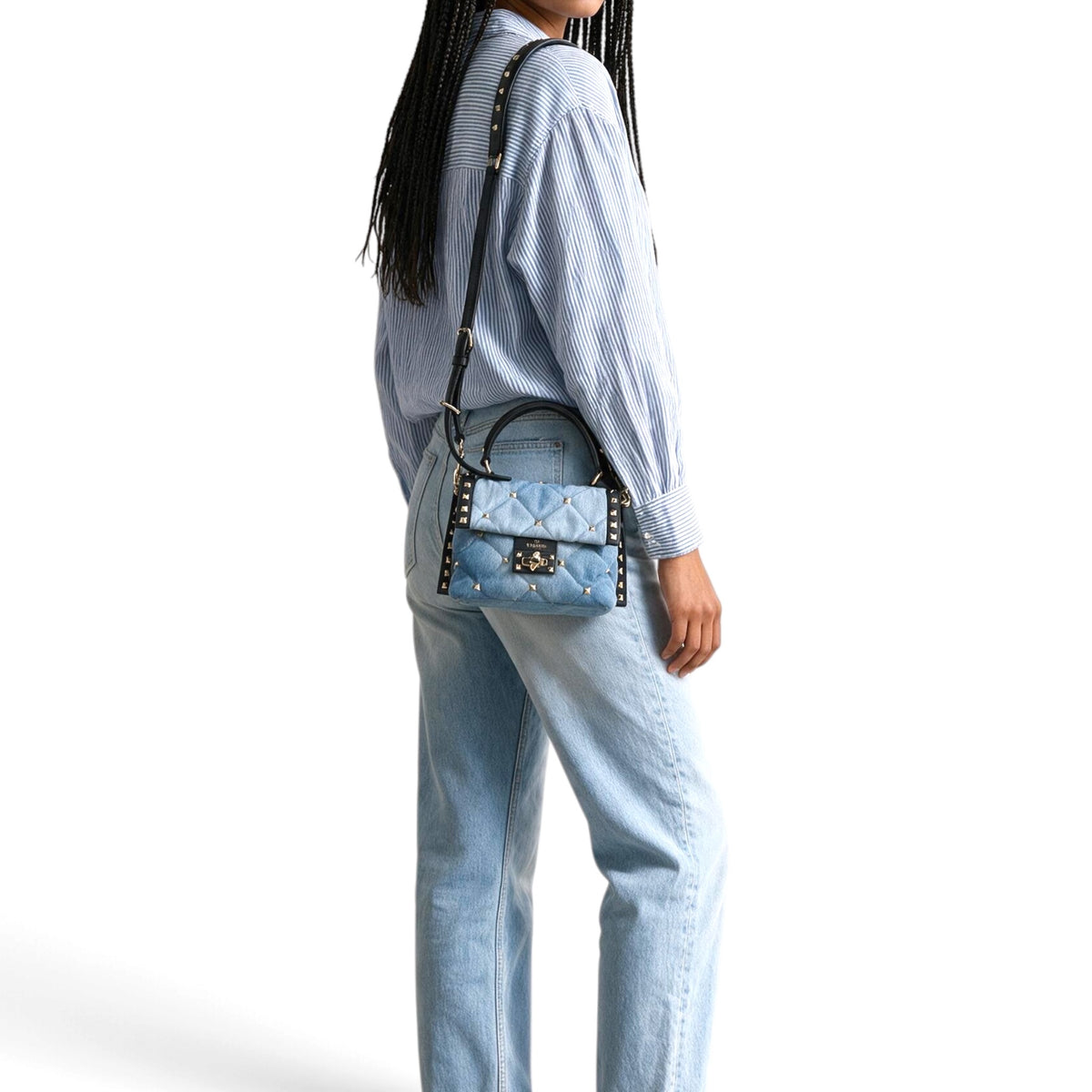 Valentino Garvani Candystud small denim top handle handbag