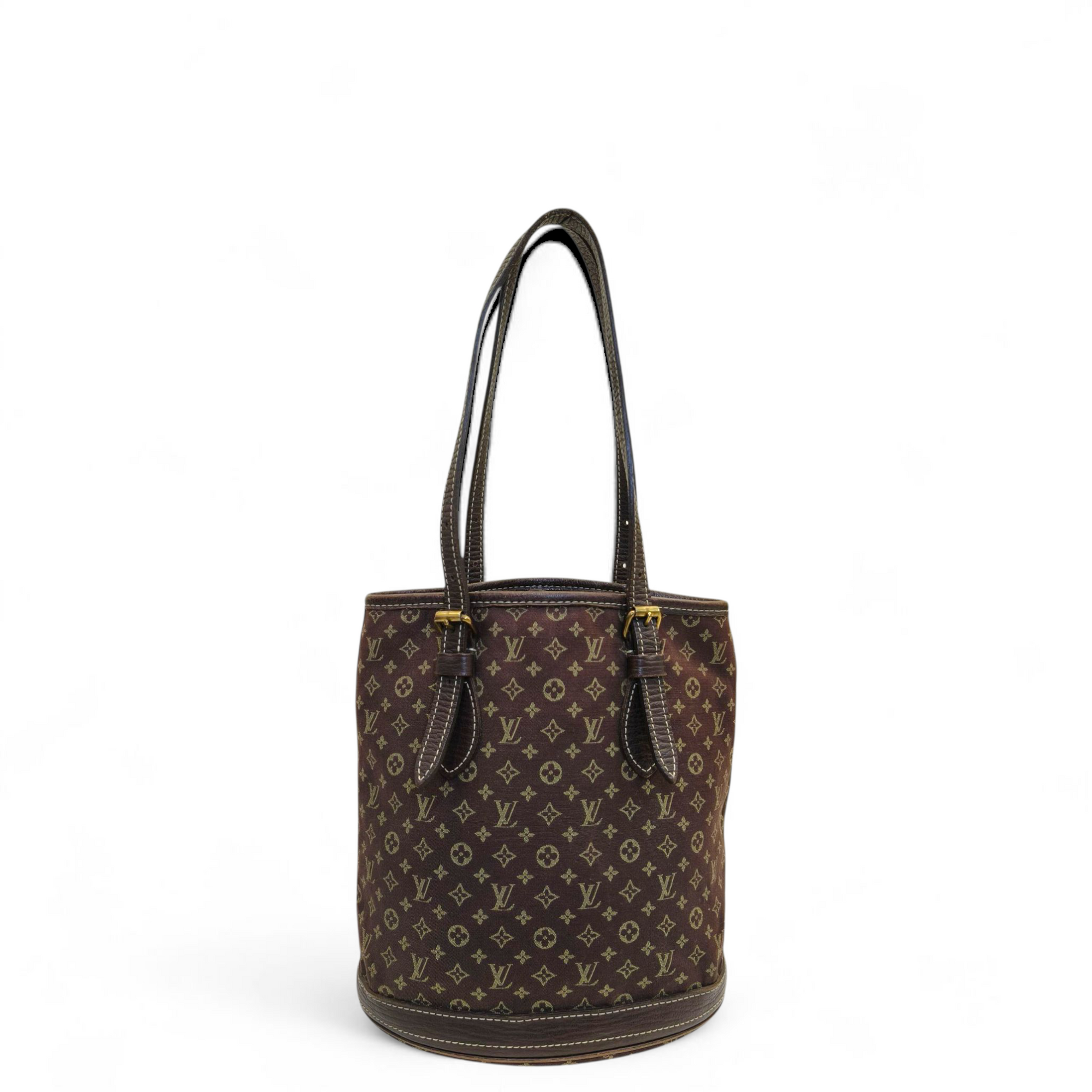 Louis Vuitton Bucket PM Mini Monogram Brown Denim Leather Shoulder Tote Handbag
