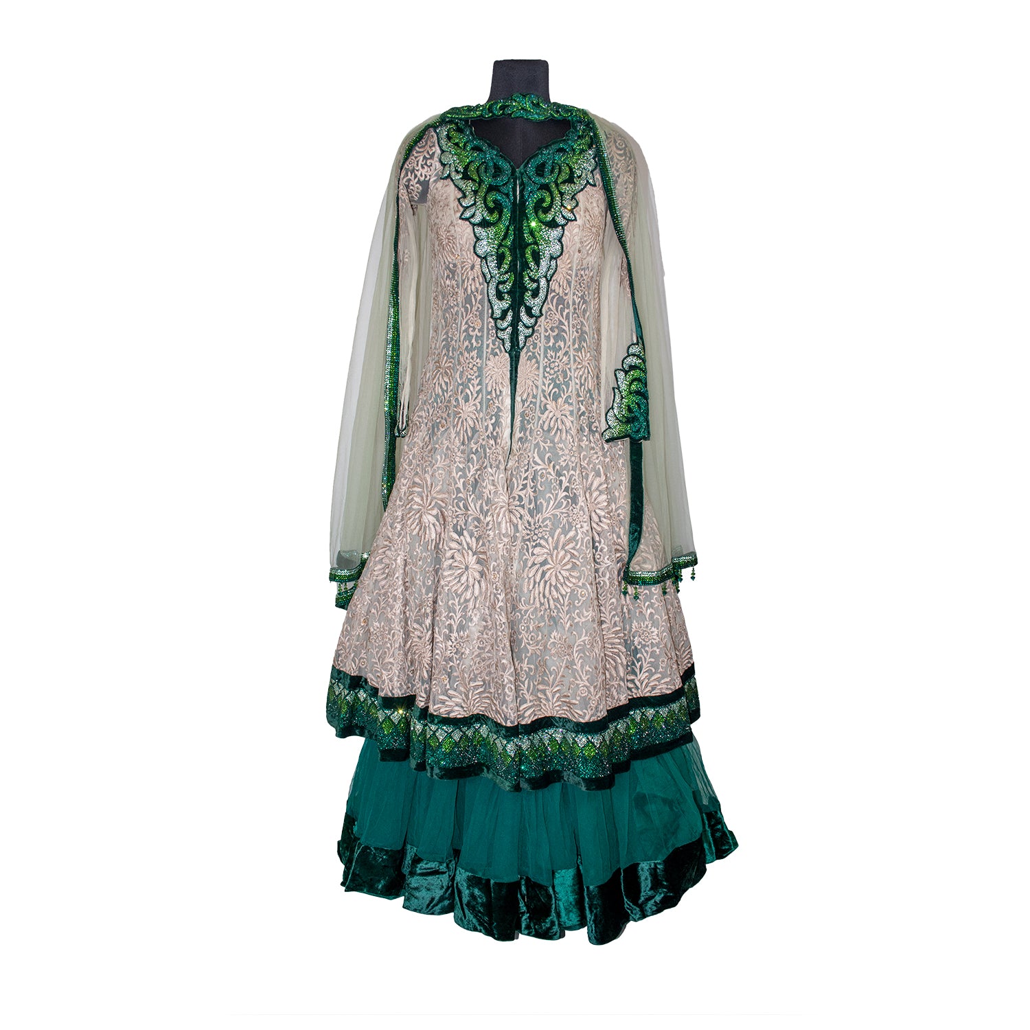 Ecru Luxury Dark Green Ghaghra