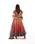 Tarun Tahiliani Orange Multicolored Net Anarkali