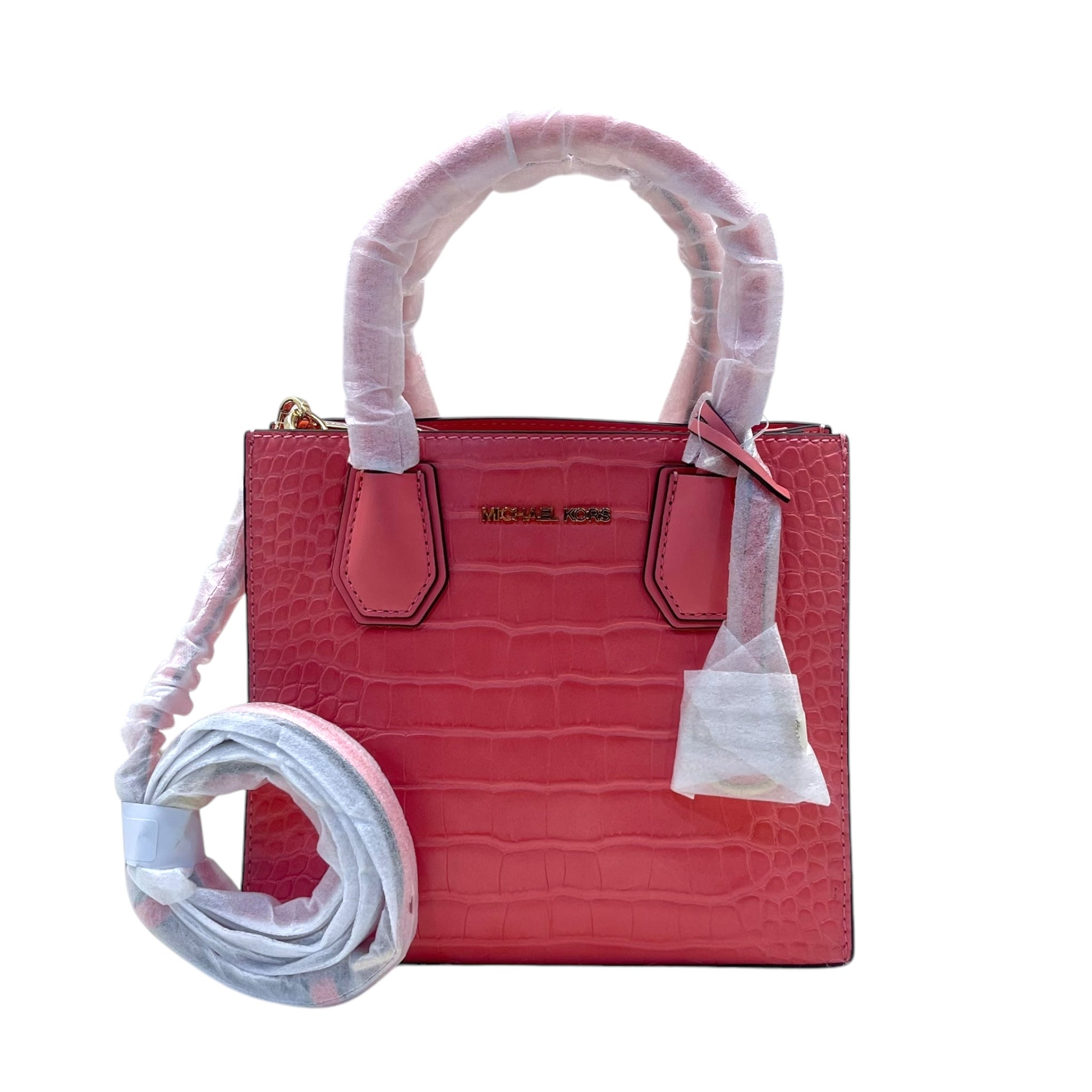 Michael Kors Peach Croc Embossed Leather Mercer Tote Bag