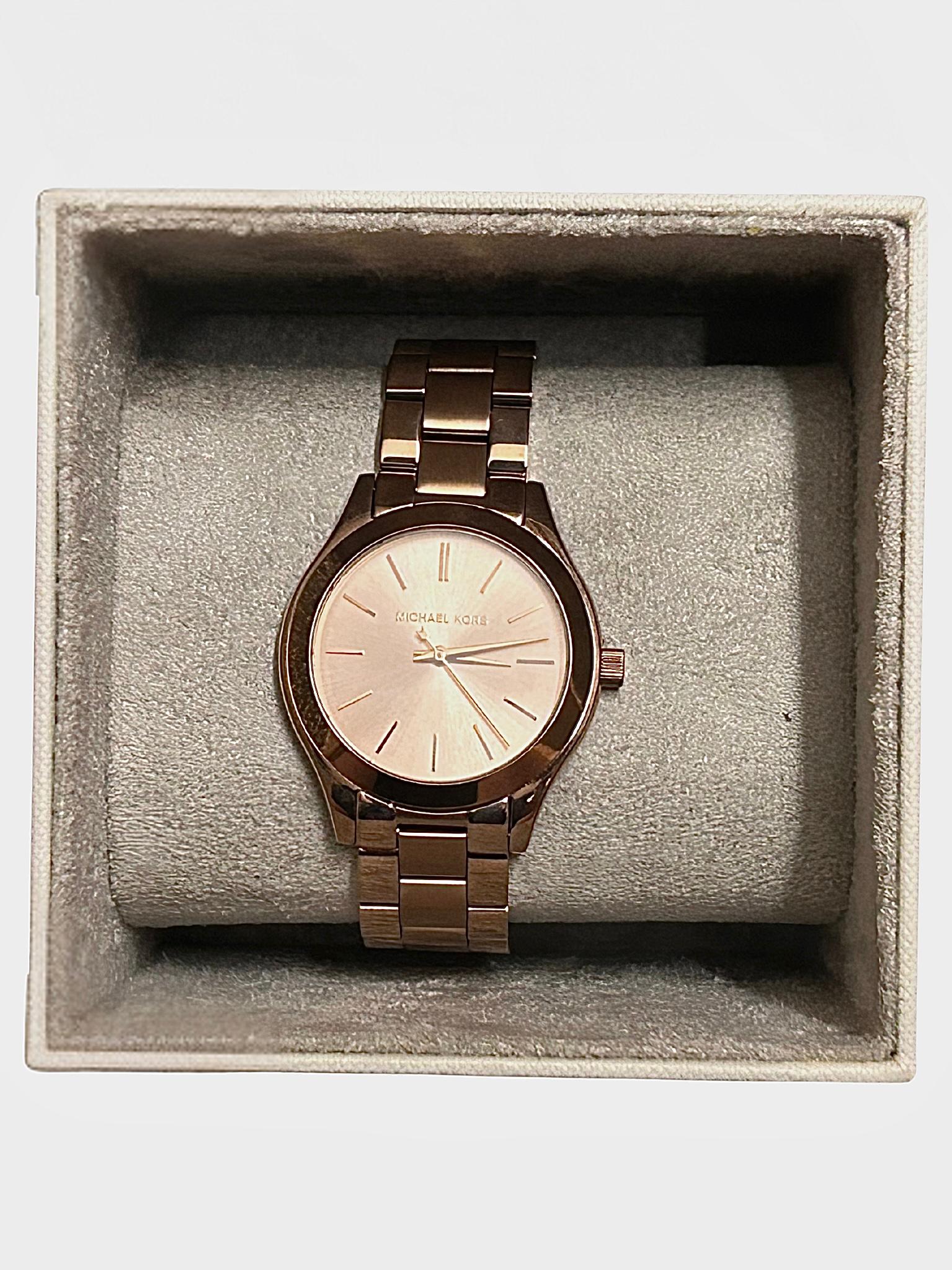 Michael Kors Slim Runway Rose Gold Stainless Steel Strap 3513 Mini Analog Watch