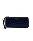 Miu Miu Blue Diamond Quilted Leather Zip Wristlet Clutch