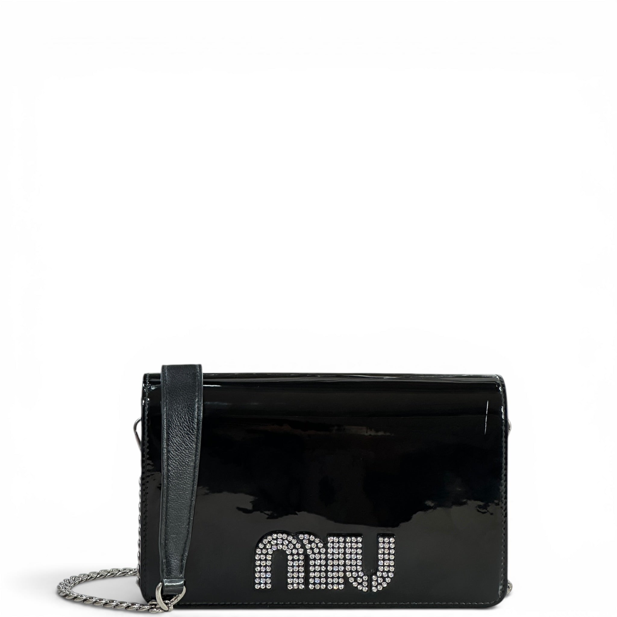 Miu Miu Chain Wallet Black Patent Leather