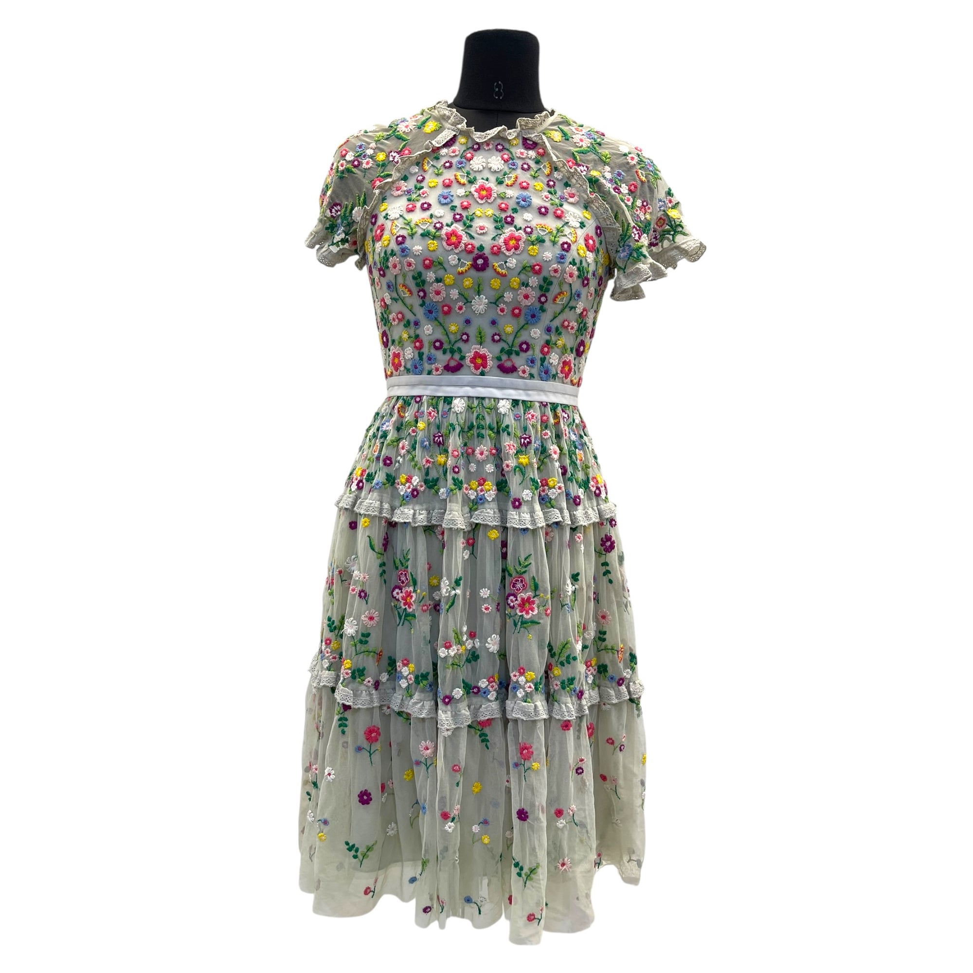 Needle and Thread Lazy Daisy Embroidered Grey Floral Dress EU 36