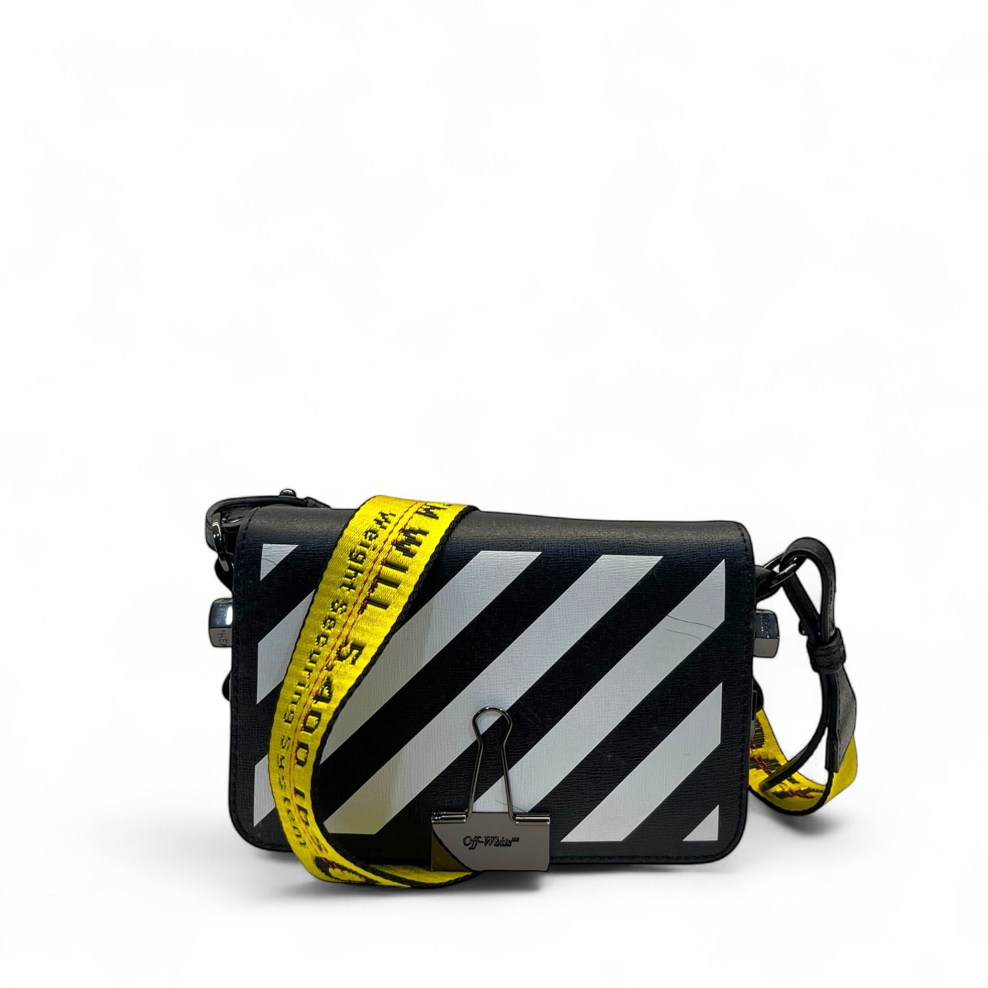 Off-White Binder Clip Diag Black/ White/ Yellow Leather Crossbody Bag