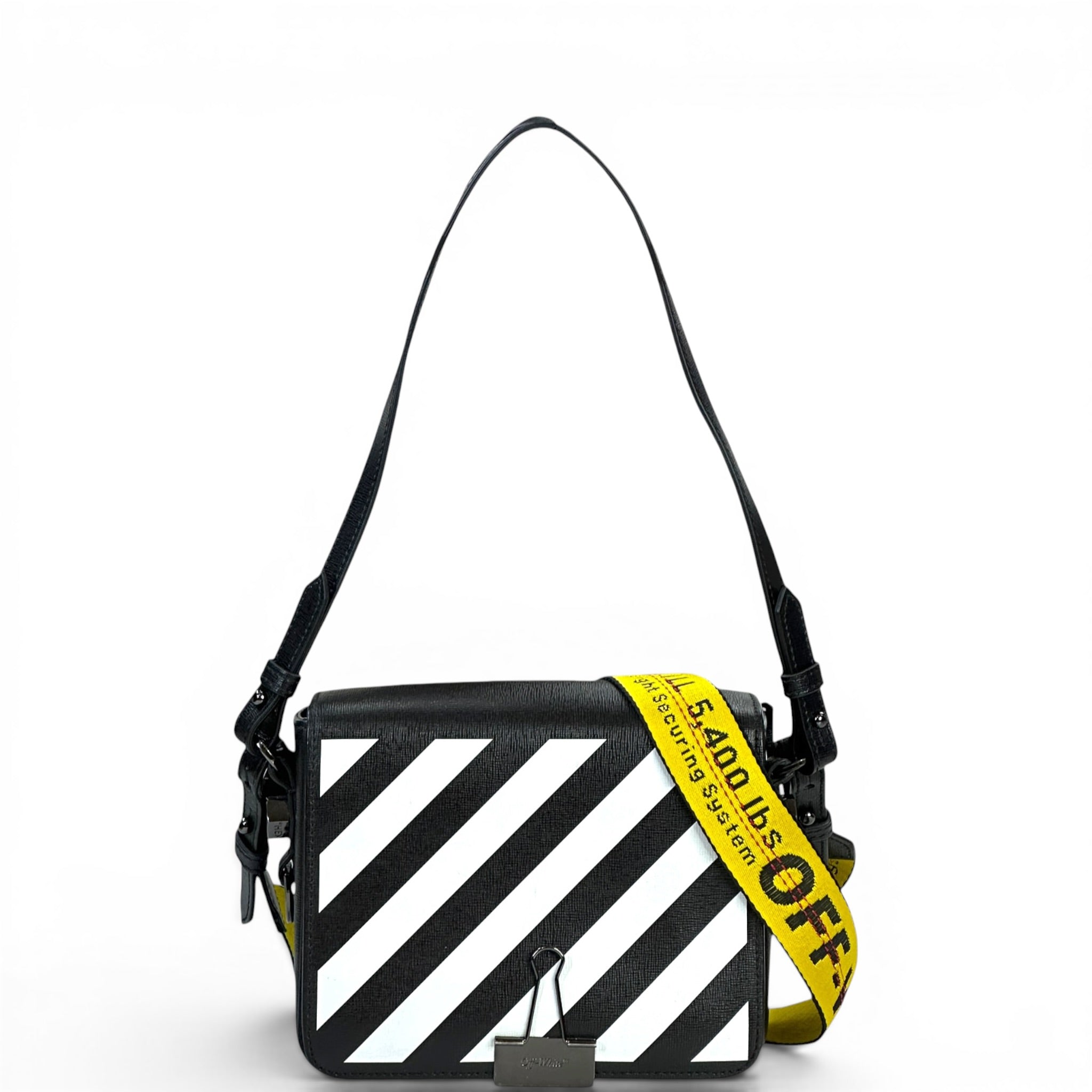 Off-White Diagonal Binder Clip Crossbody Bag Black/White Leather