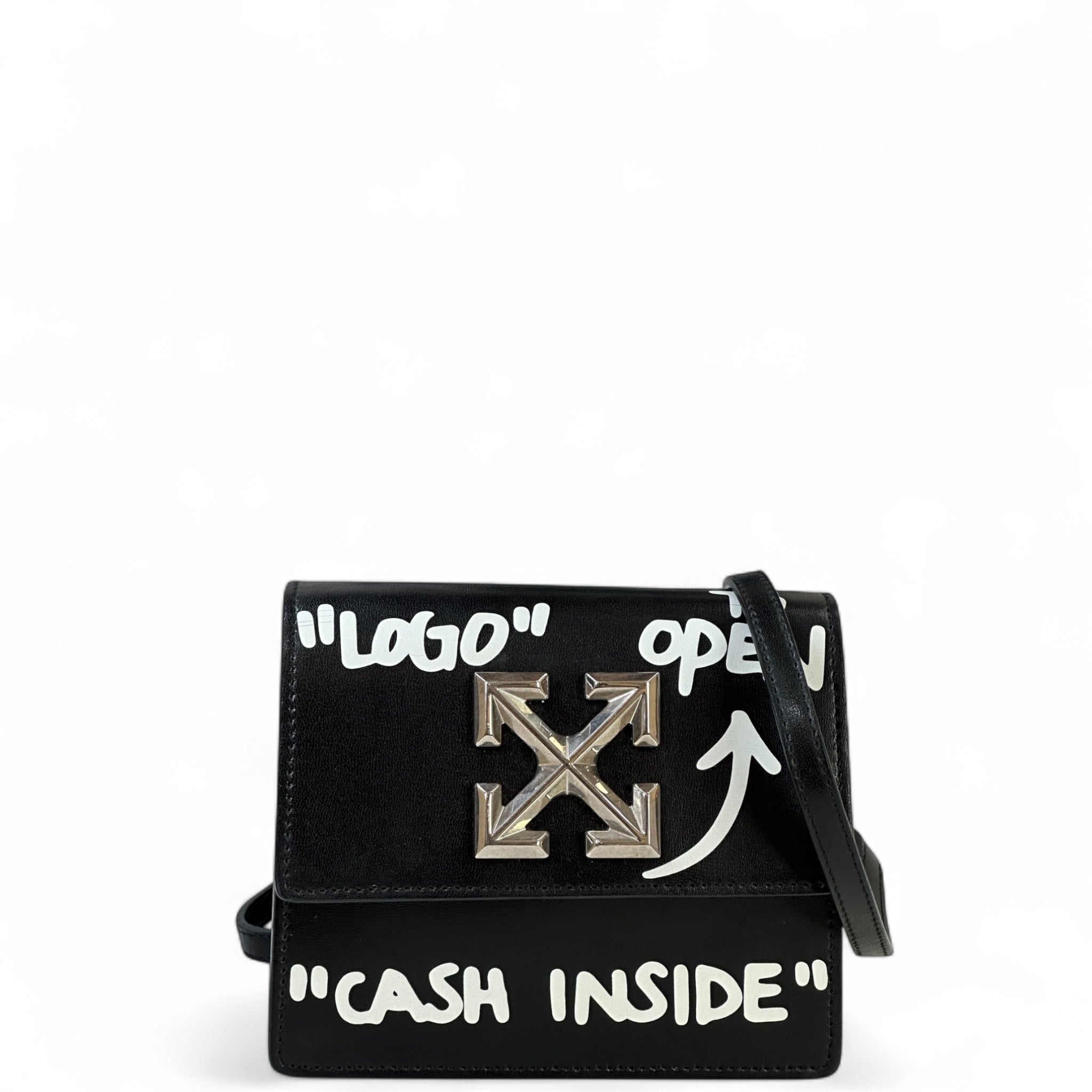 Off-White Jitney "Cash Inside" Crossbody BagBlack Leather