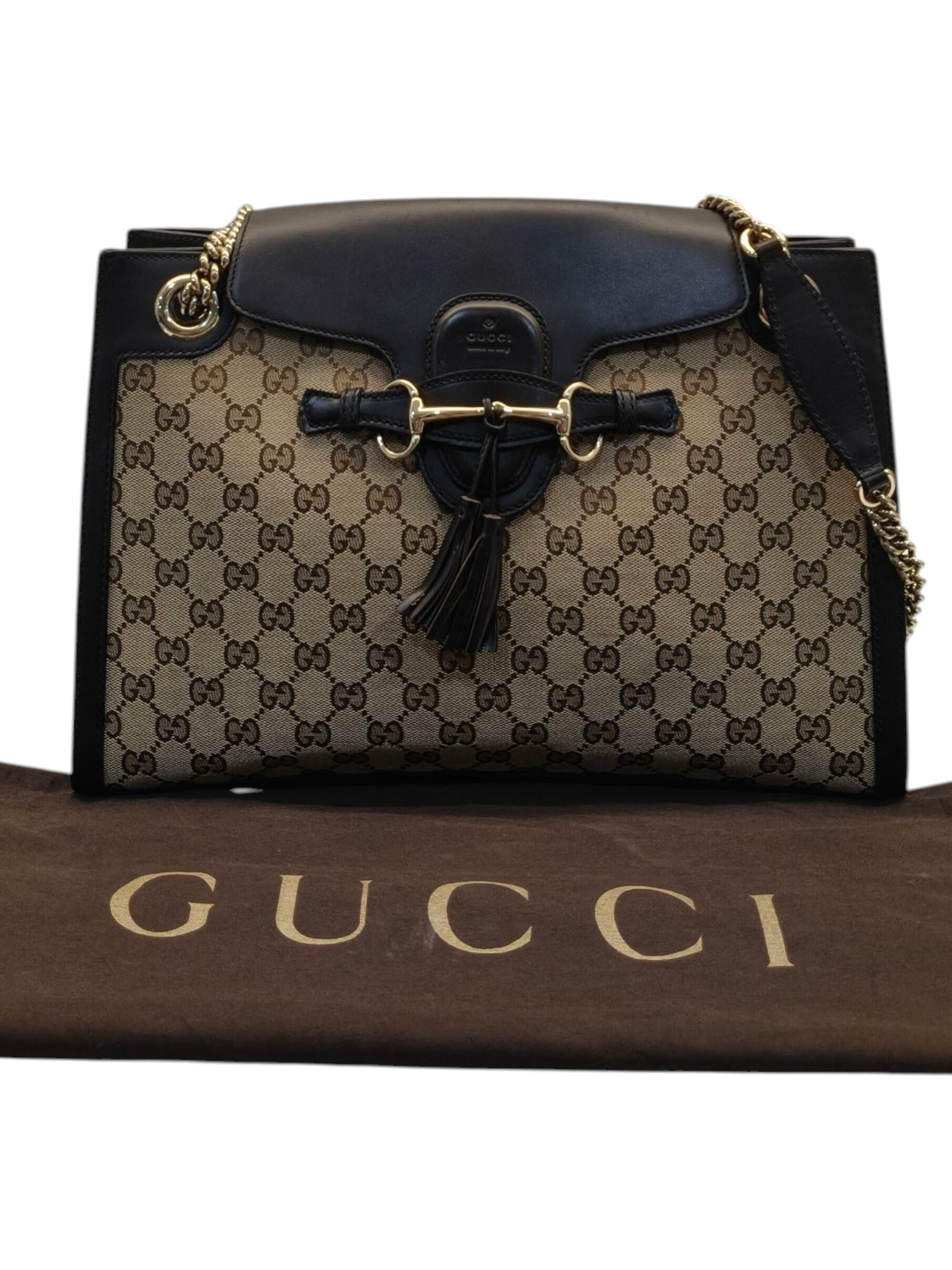 Gucci Brown/Beige GG Canvas and Leather Large Emily Shoulder Bag