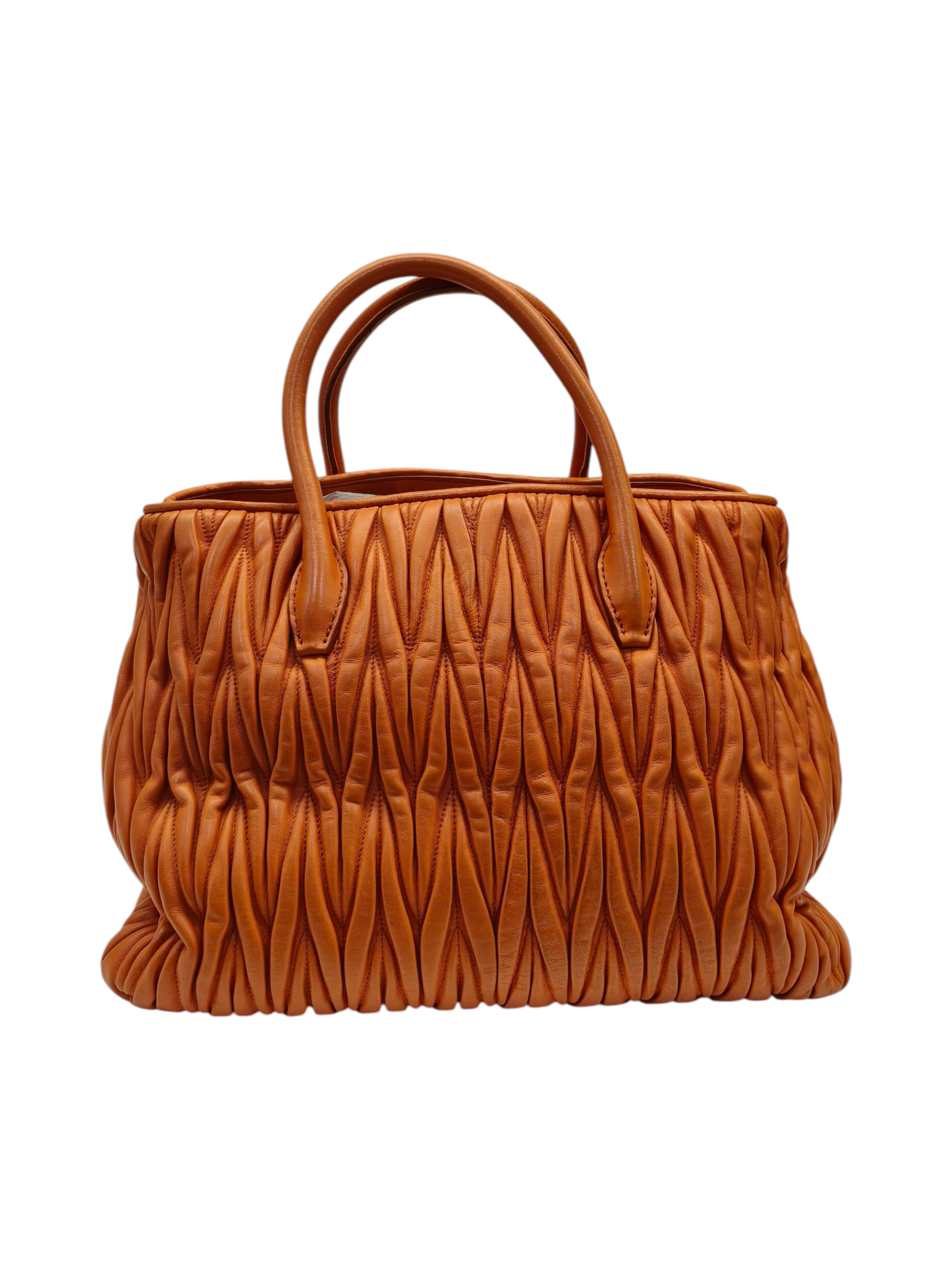 Miu Miu Matelasse Hand Bag Leather 2way Orange Gold
