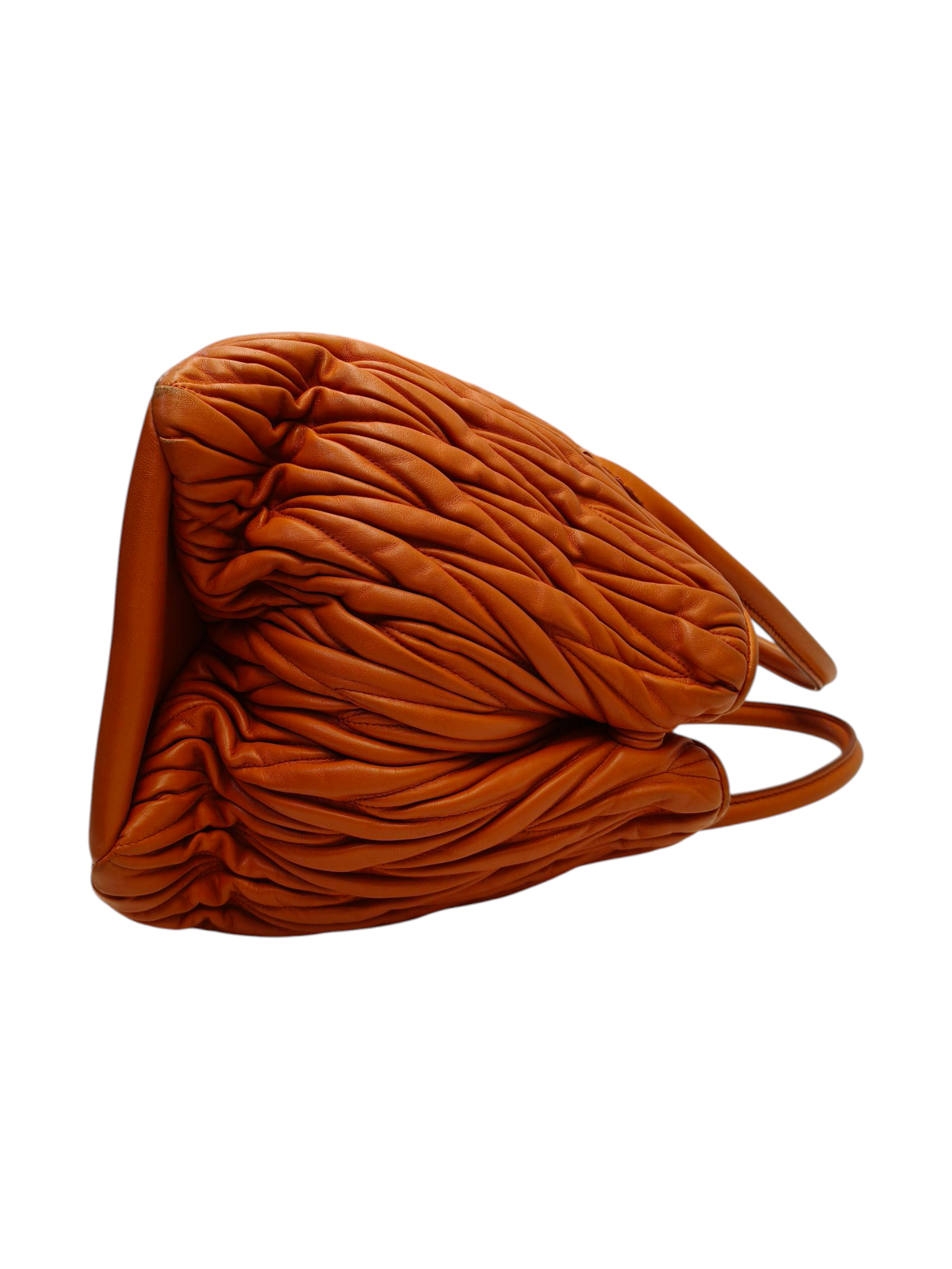 Miu Miu Matelasse Hand Bag Leather 2way Orange Gold