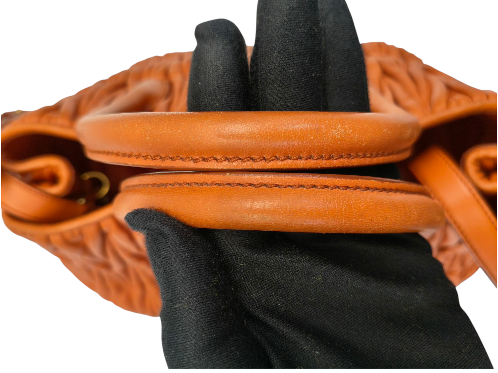 Miu Miu Matelasse Hand Bag Leather 2way Orange Gold