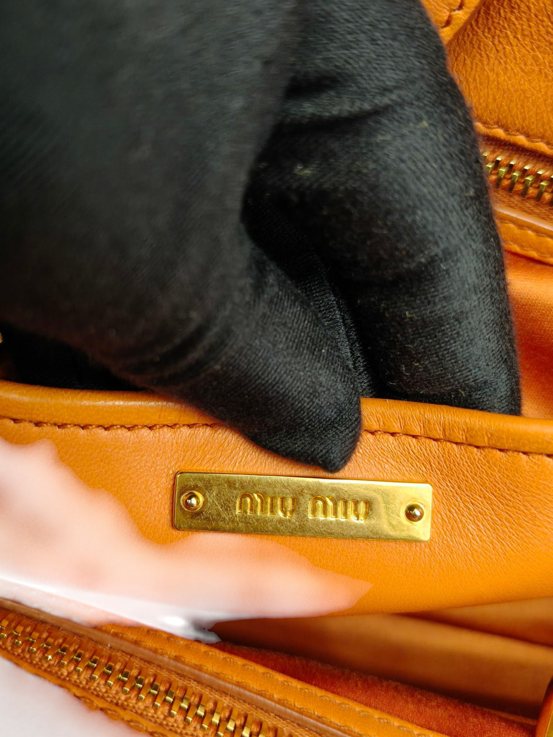 Miu Miu Matelasse Hand Bag Leather 2way Orange Gold