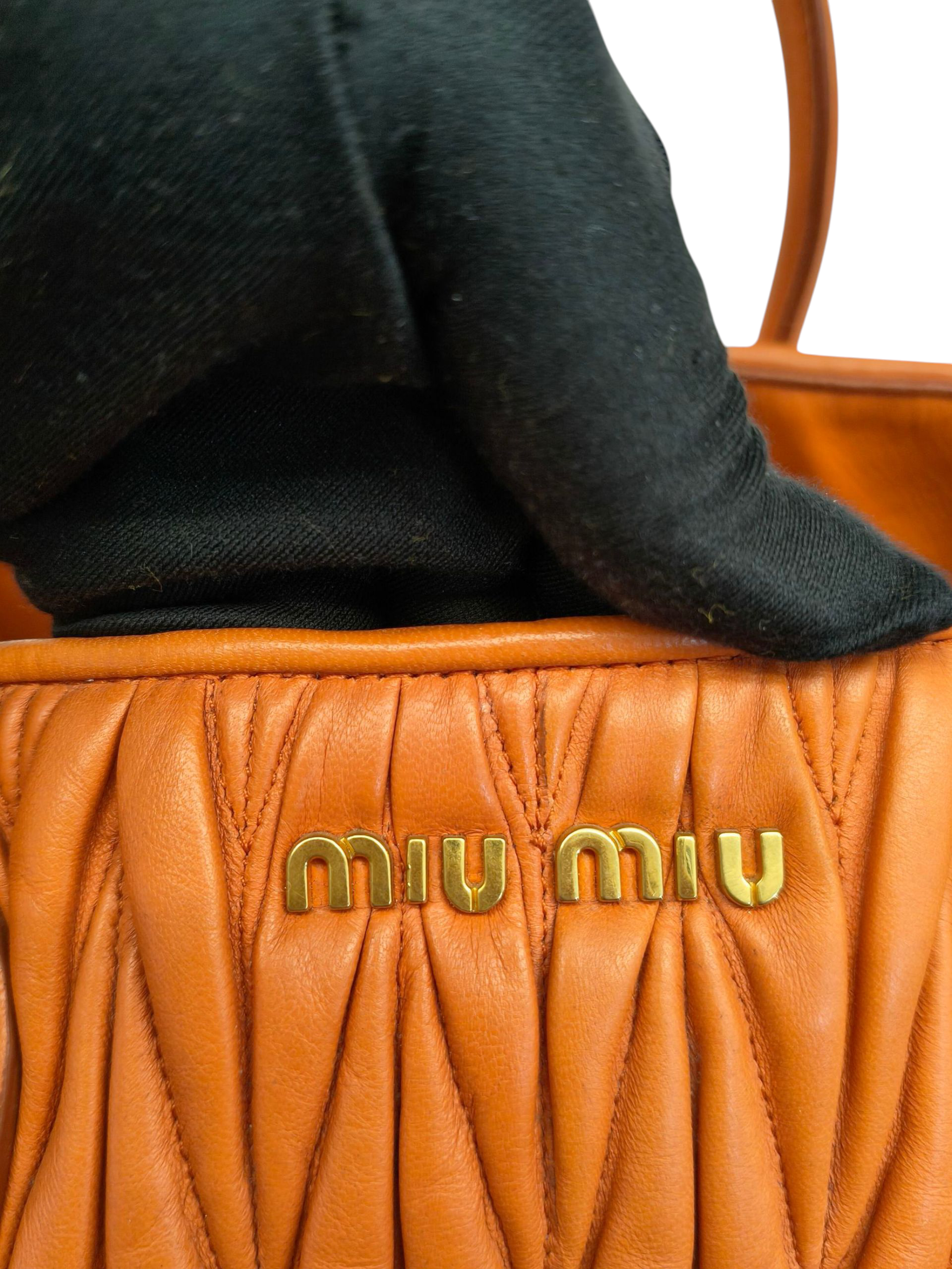 Miu Miu Matelasse Hand Bag Leather 2way Orange Gold