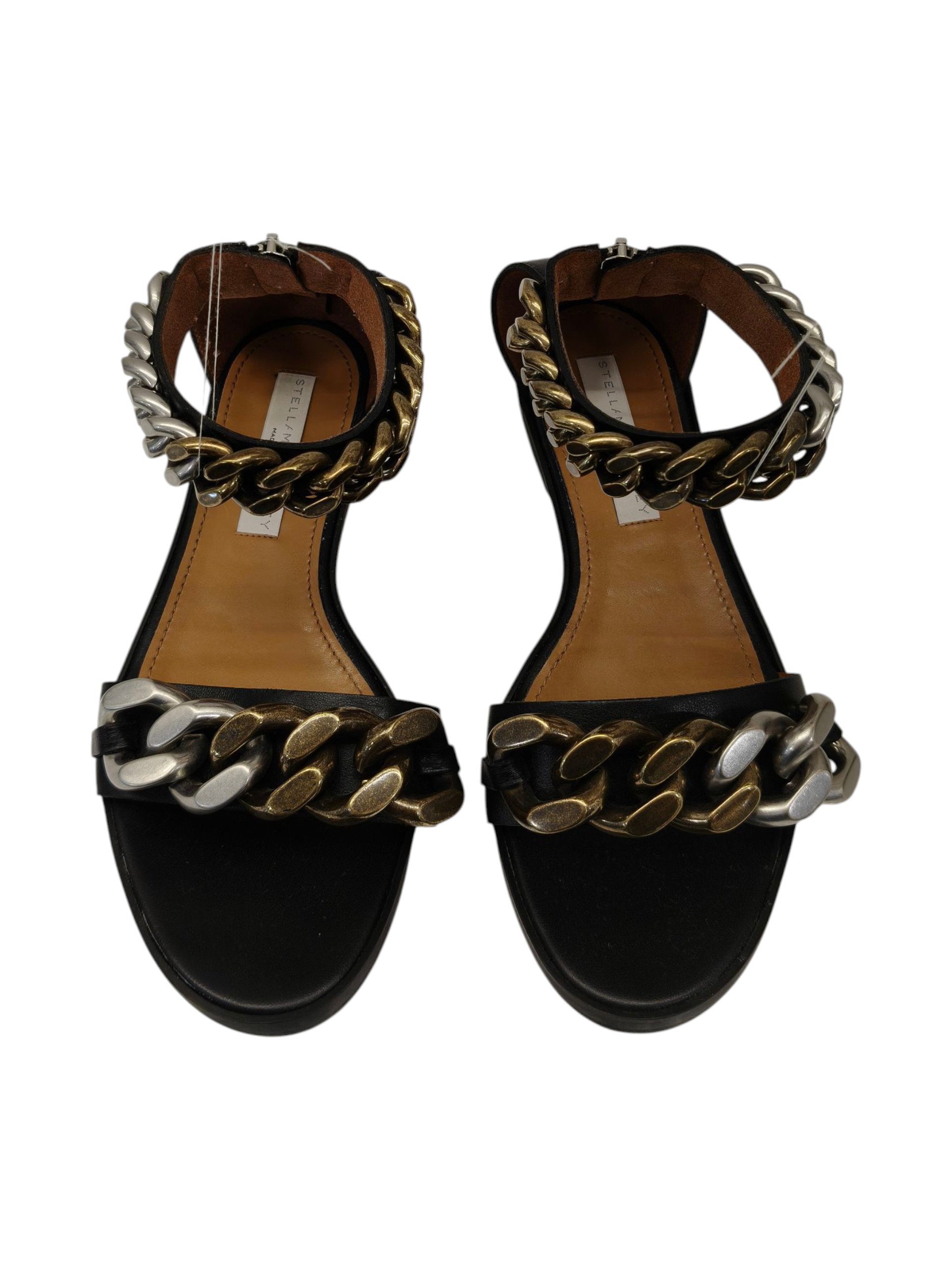 Stella McCartney Faux Leather Chain Black Link Ankle Strap Flat Sandals EU 38