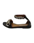 Stella McCartney Faux Leather Chain Black Link Ankle Strap Flat Sandals EU 38