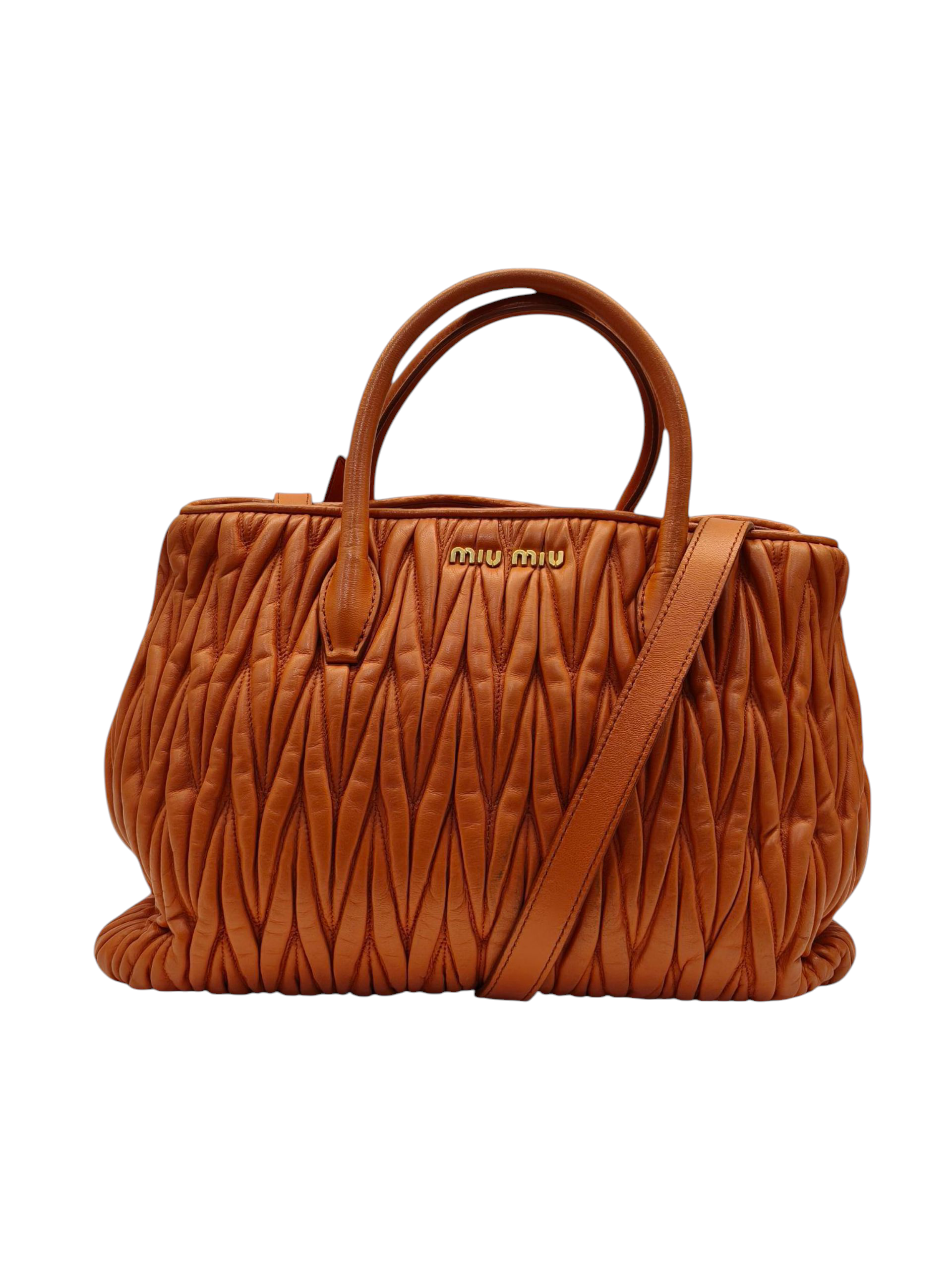 Miu Miu Matelasse Hand Bag Leather 2way Orange Gold