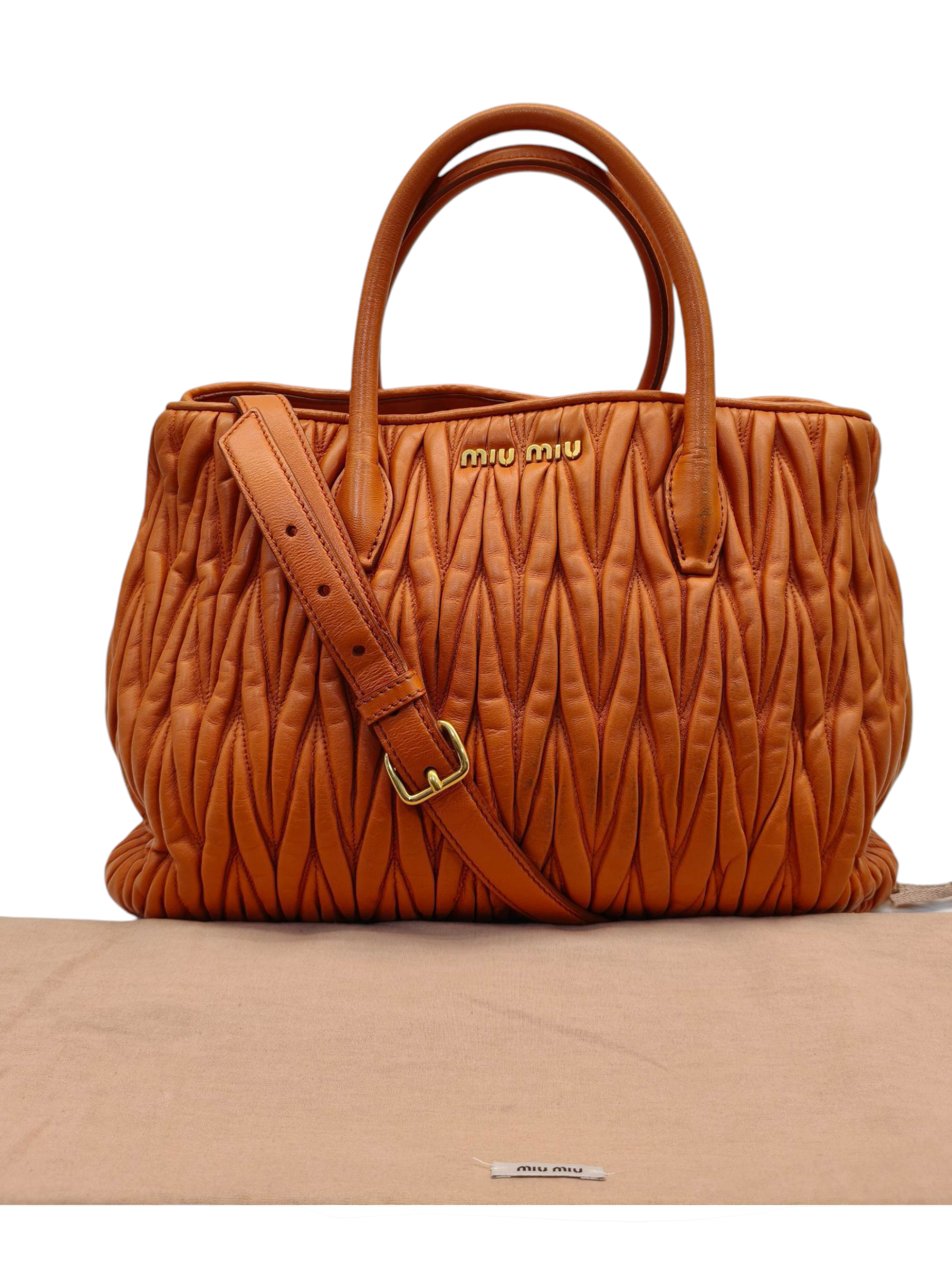 Miu Miu Matelasse Hand Bag Leather 2way Orange Gold