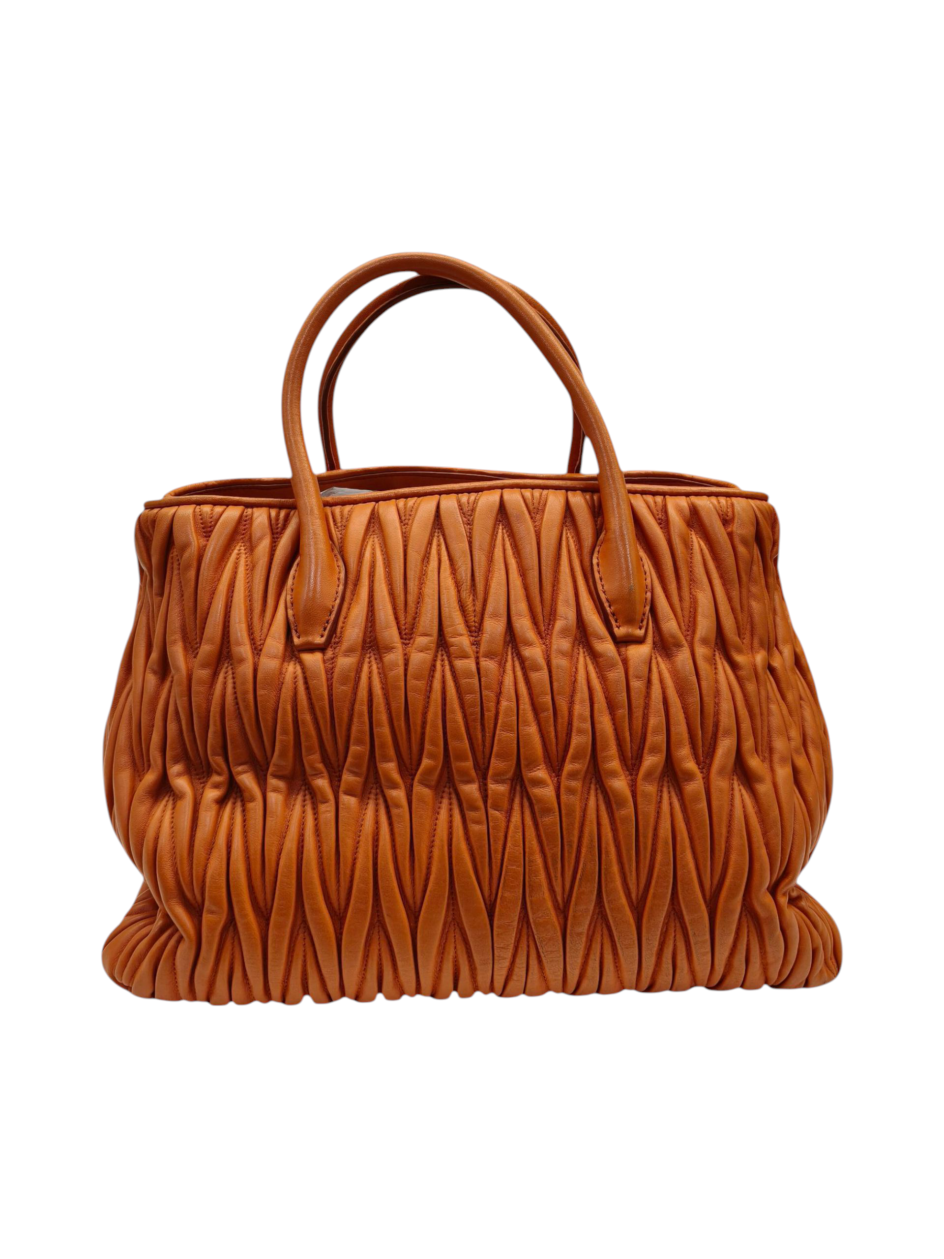 Miu Miu Matelasse Hand Bag Leather 2way Orange Gold