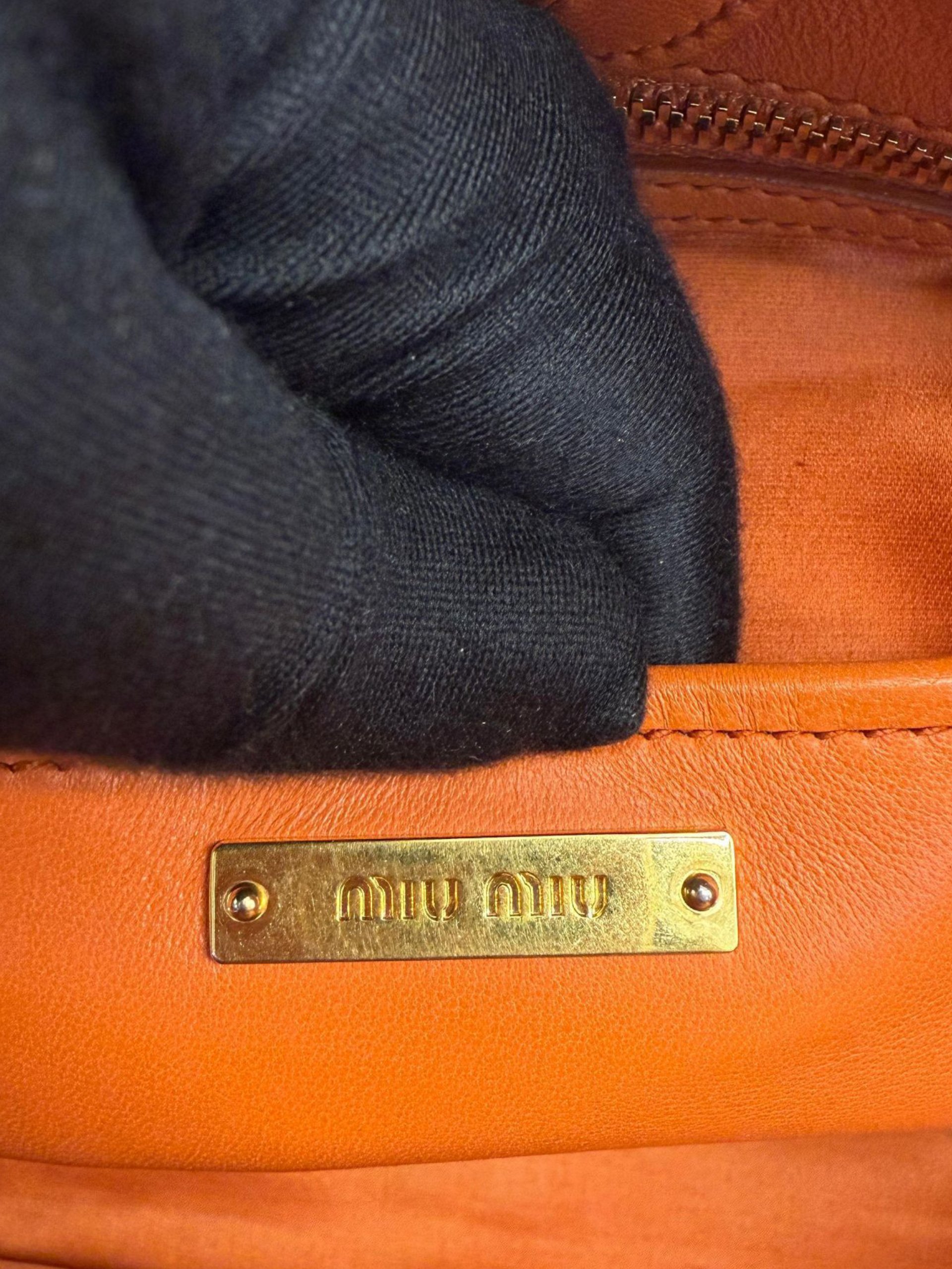 Miu Miu Matelasse Hand Bag Leather 2way Orange Gold