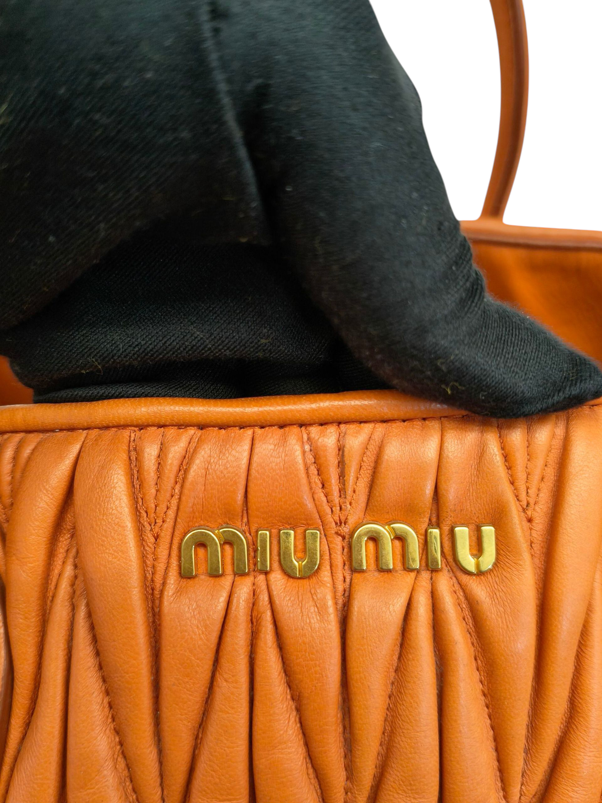 Miu Miu Matelasse Hand Bag Leather 2way Orange Gold