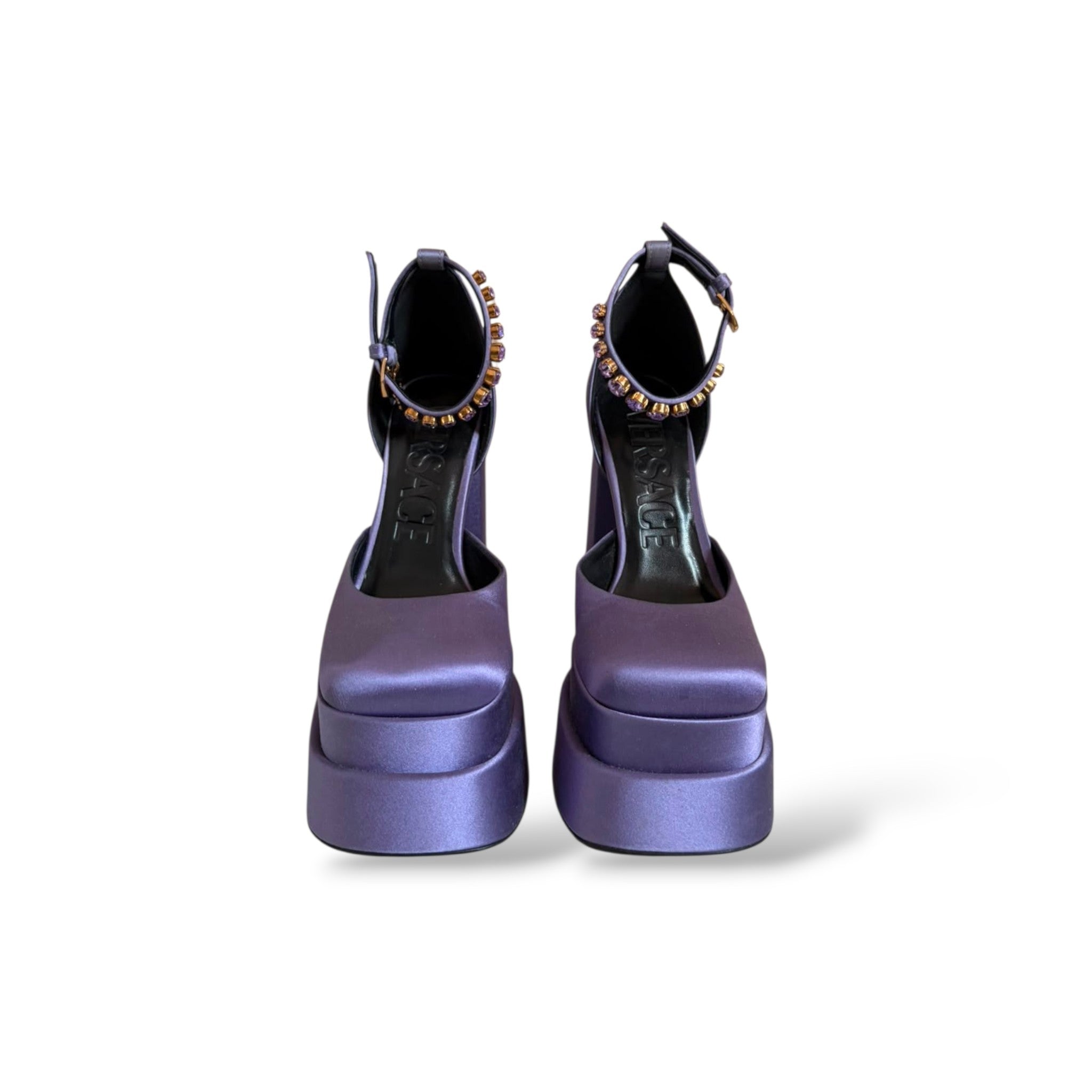 Versace Medusa Aevitas Pumps Double Platform Purple Satin Size EU 35