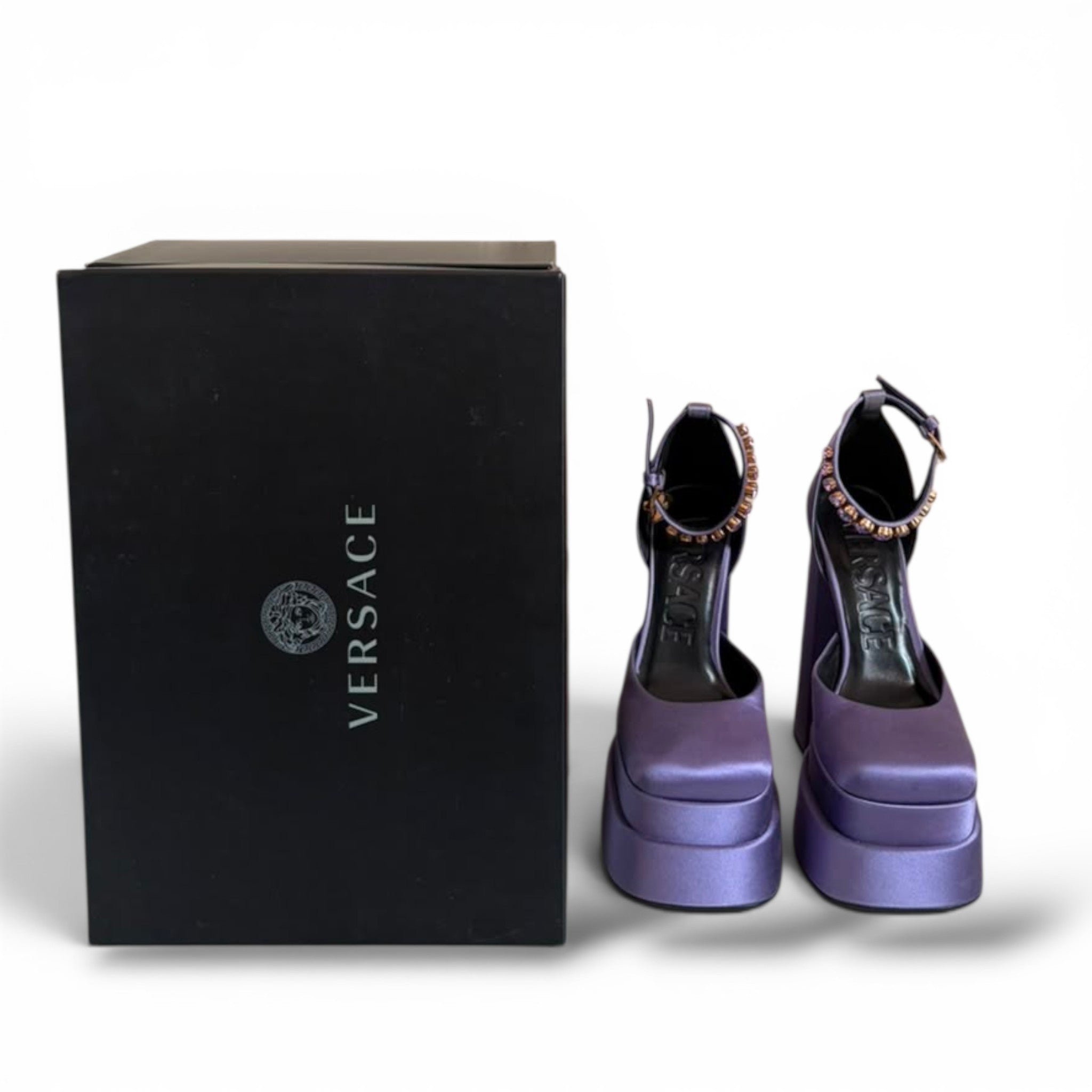 Versace Medusa Aevitas Pumps Double Platform Purple Satin Size EU 35